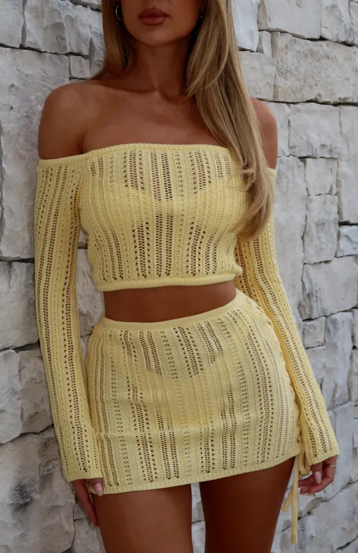 Perfect Timing Crochet Top Lemon sold by White Fox Boutique