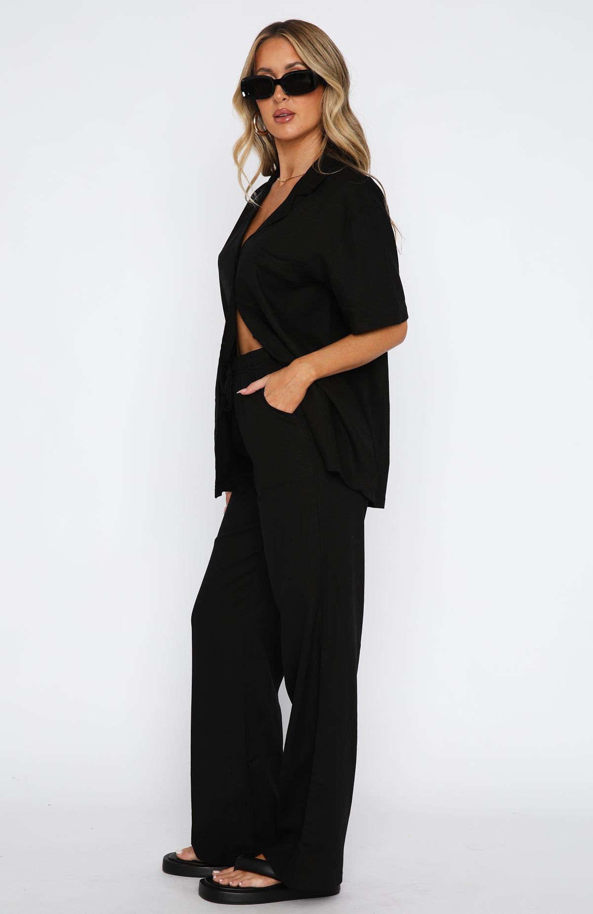 On The Look Out Linen Pants Black sold by White Fox Boutique product image thumbnail 3