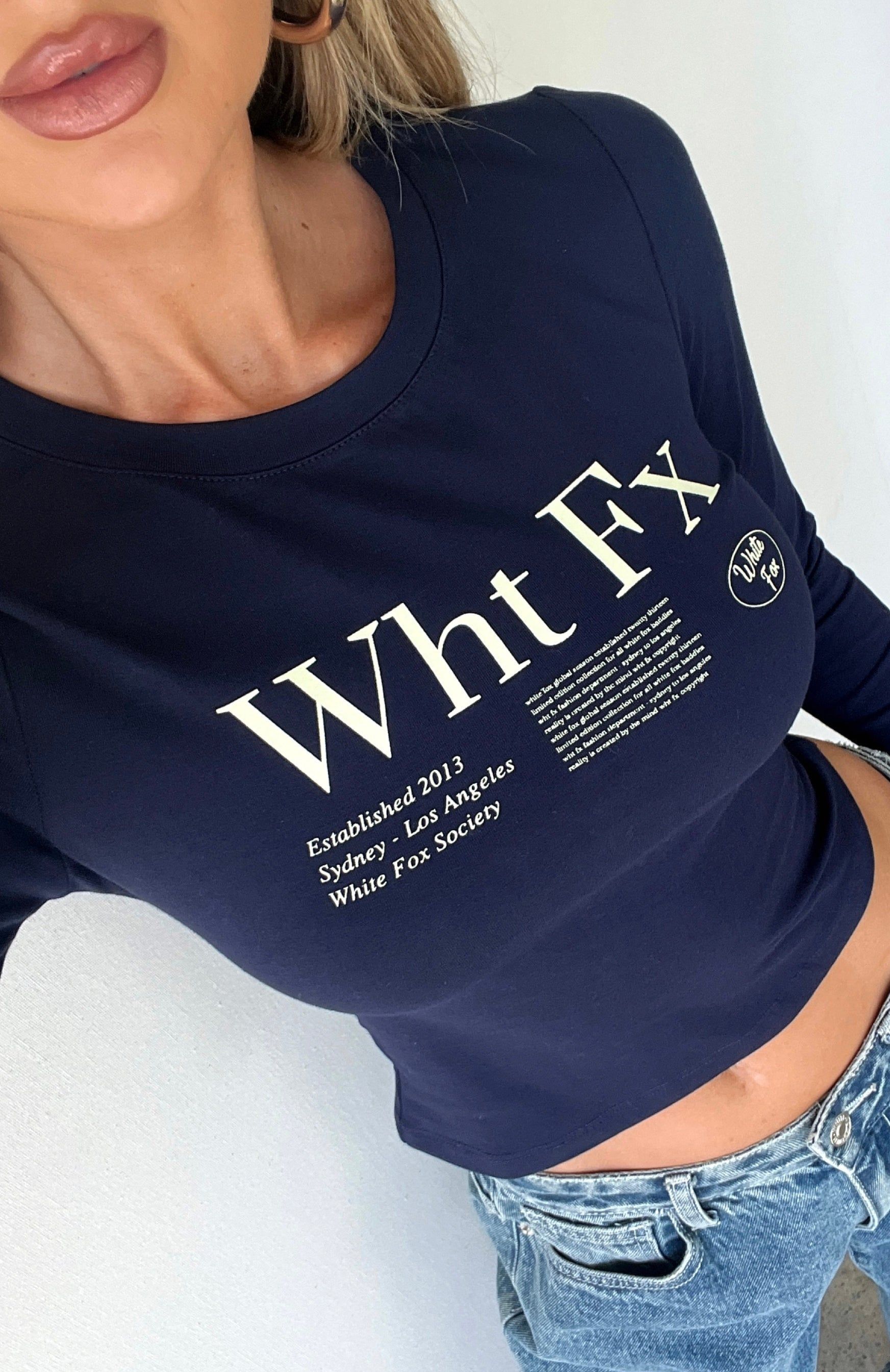 Read About It Long Sleeve Baby Tee Navy sold by White Fox Boutique