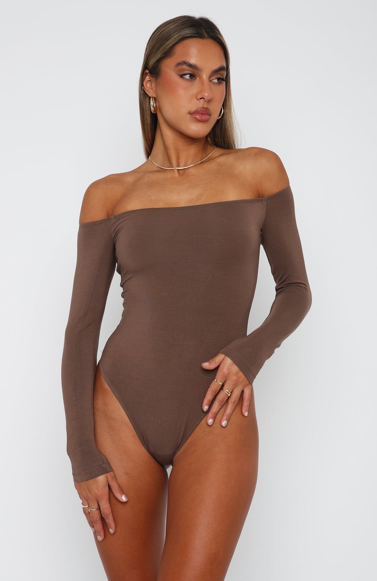 Lose My Mind Long Sleeve Bodysuit Mocha sold by White Fox Boutique product image thumbnail 2