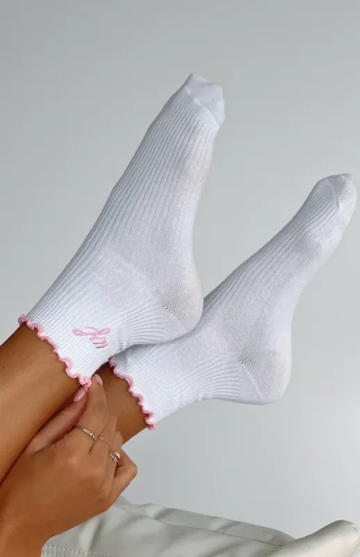 Me Time Socks White/Pink sold by White Fox Boutique