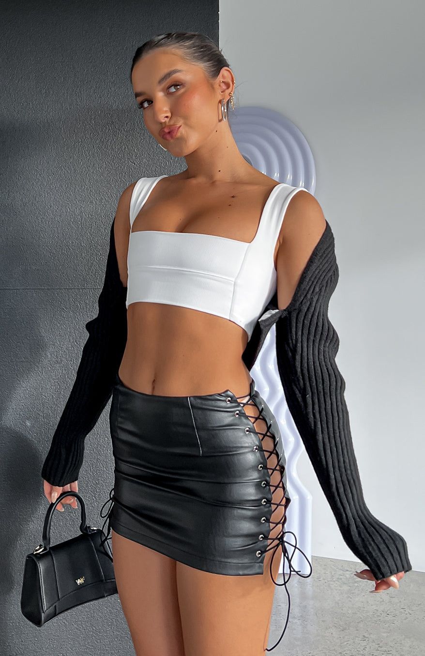 Sneak Away Mini PU Skirt Black sold by White Fox Boutique