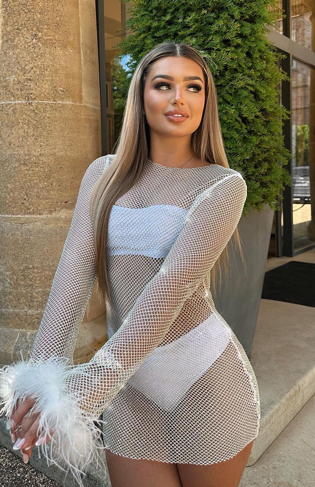 Disco Inferno Long Sleeve Mini Dress White sold by White Fox Boutique