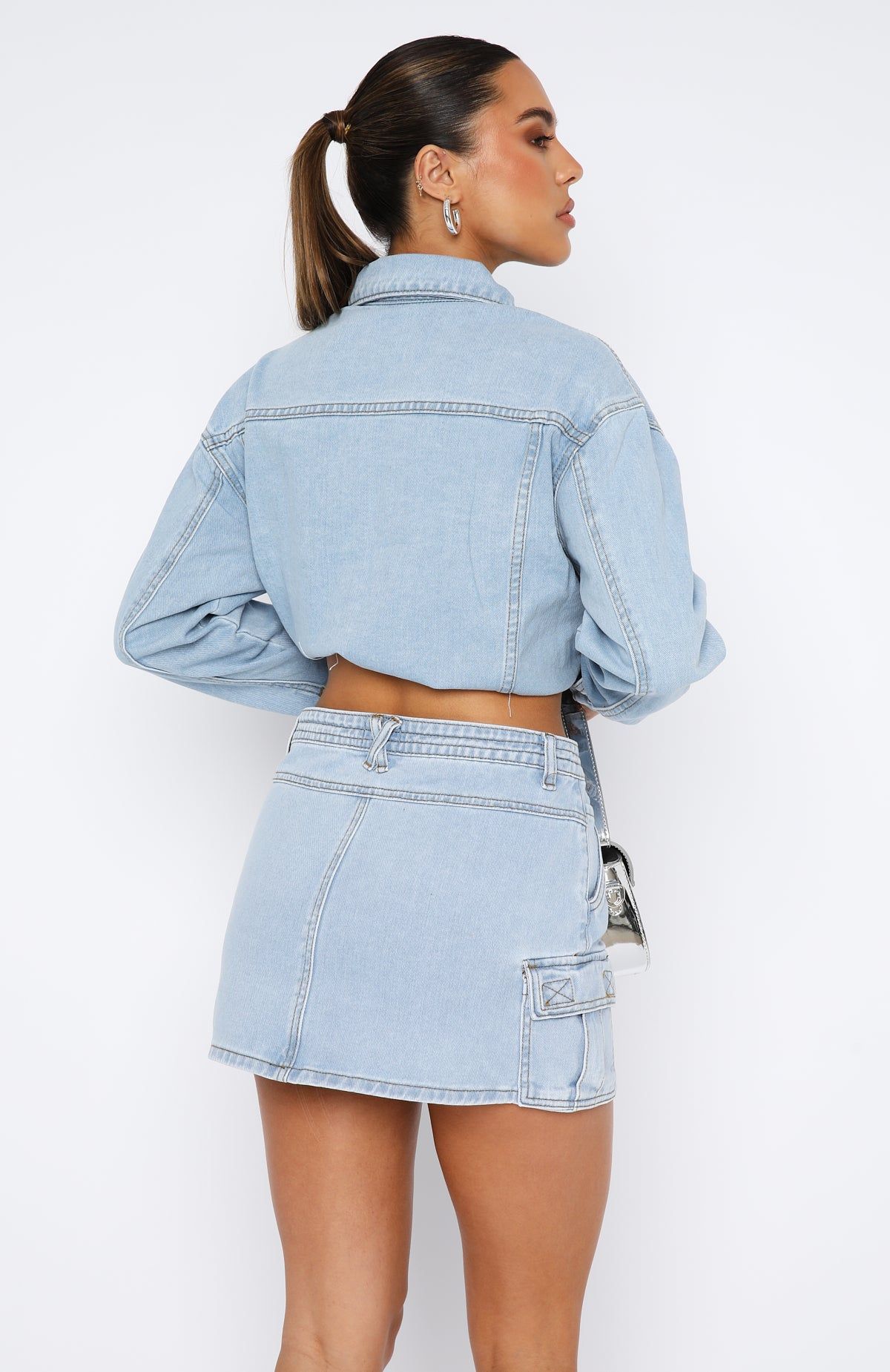 Only Want To Be With You Denim Mini Skirt Light Blue Wash sold by White Fox Boutique product image thumbnail 4