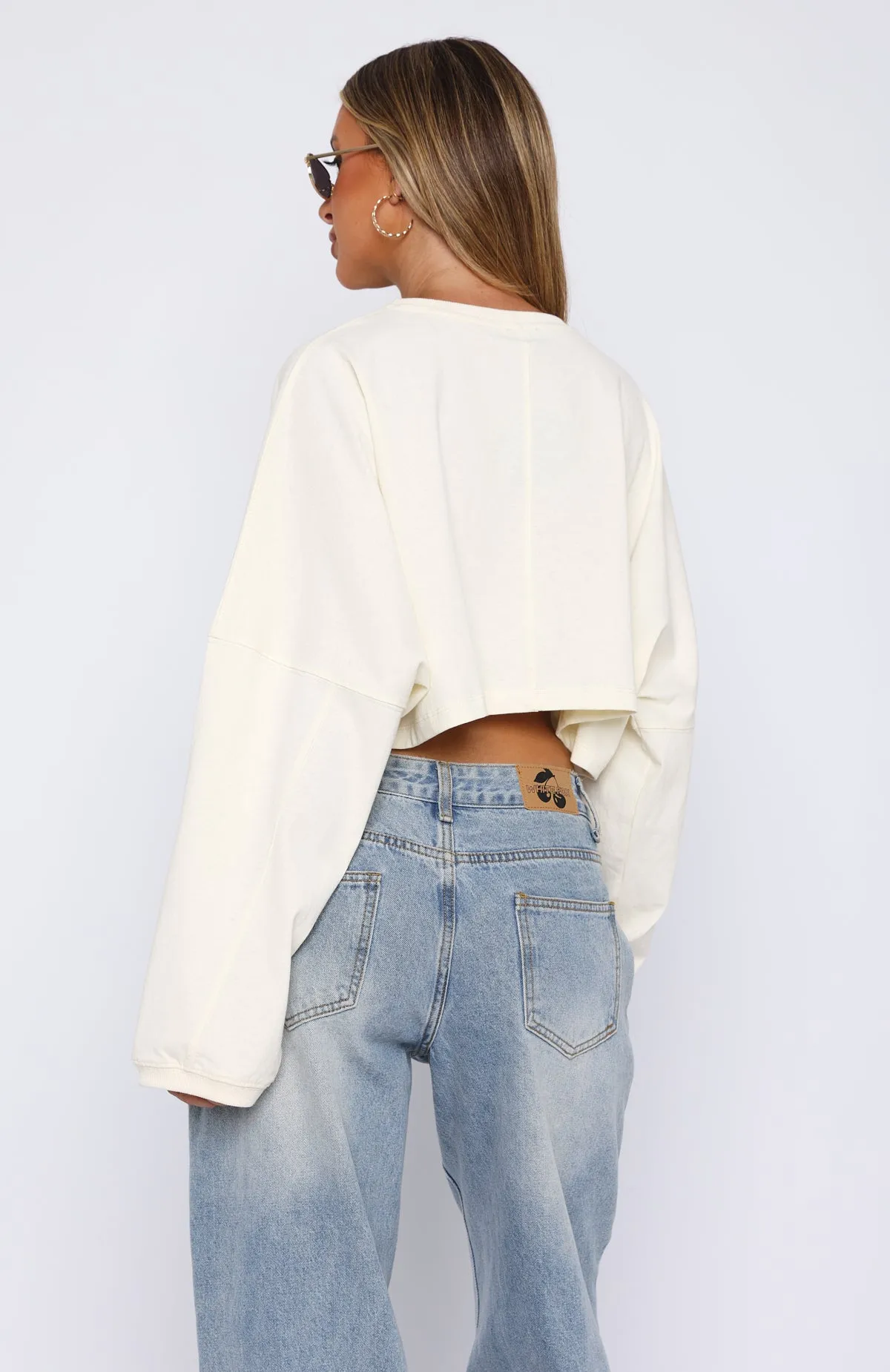 Don't Bother Me Long Sleeve Crop Cream sold by White Fox Boutique product image thumbnail 4