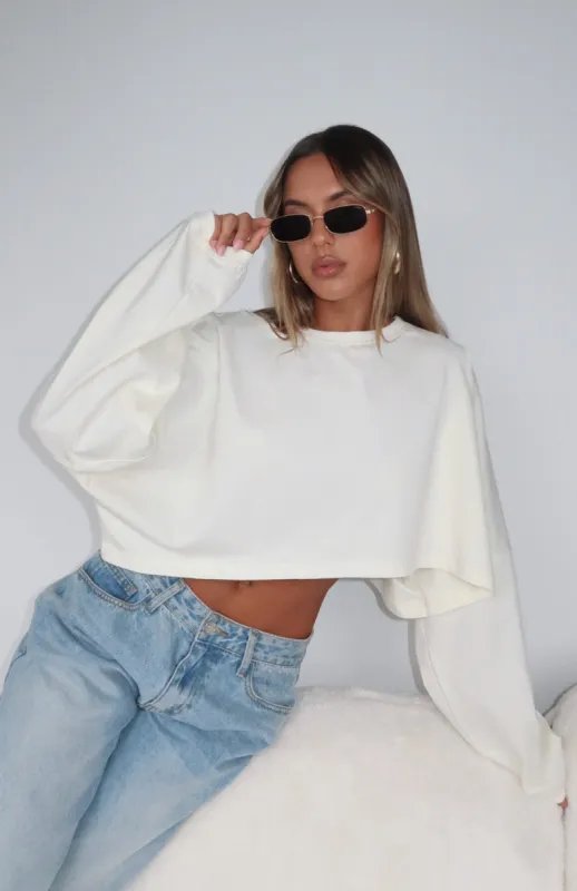 Don't Bother Me Long Sleeve Crop Cream made by White Fox Boutique