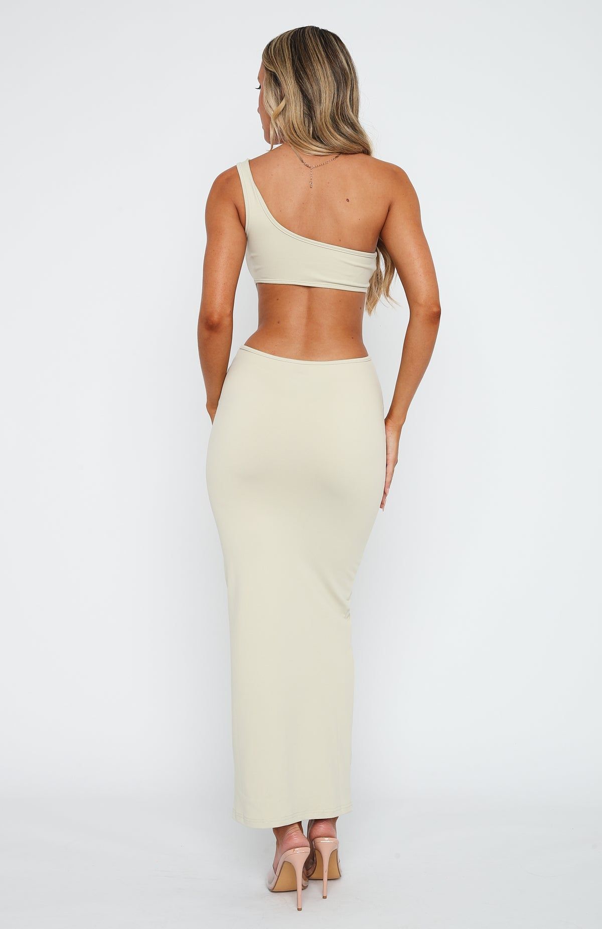 Midnight Dancing One Shoulder Maxi Dress Stone sold by White Fox Boutique product image thumbnail 4