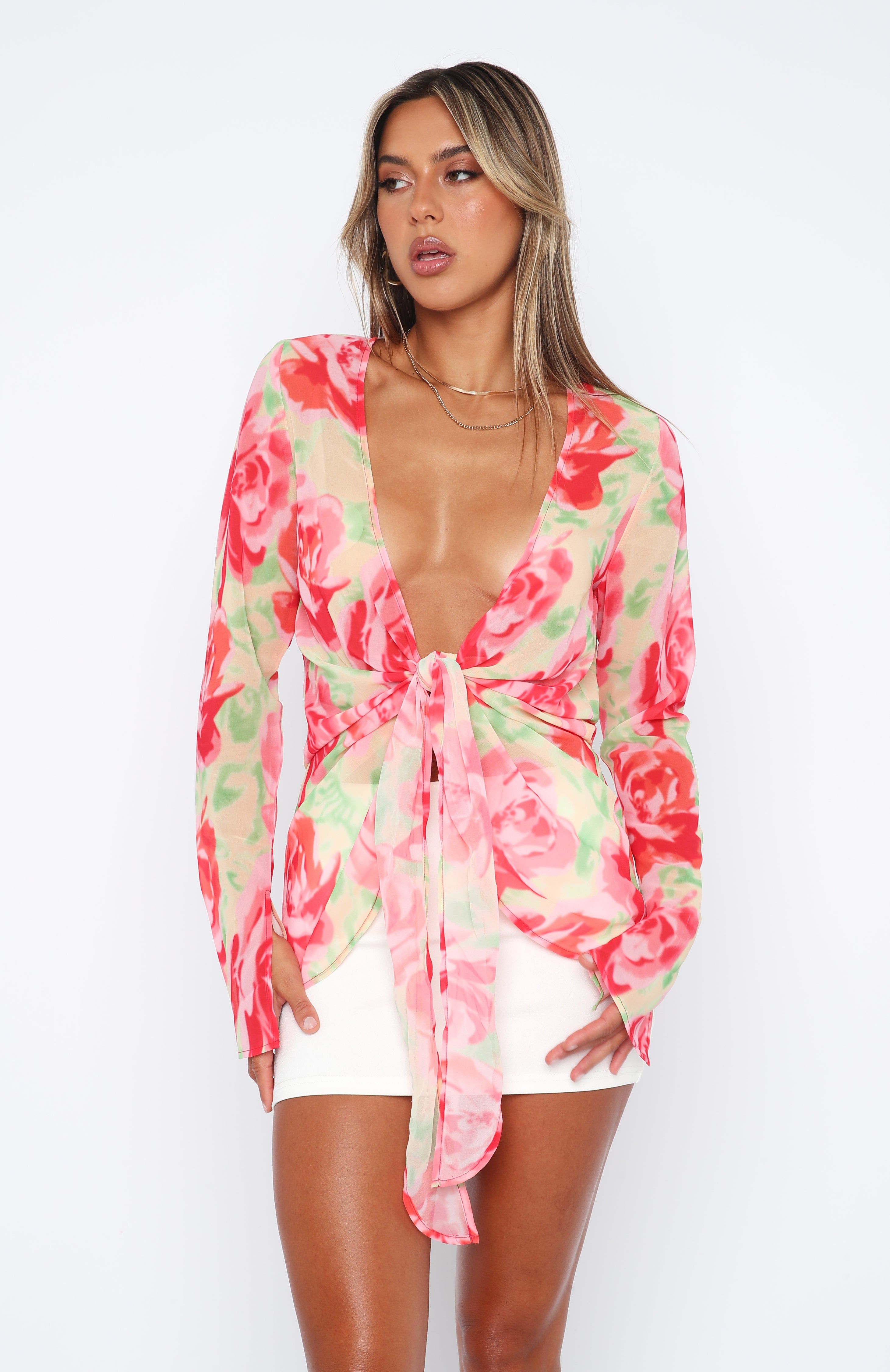 Admire Me Tie Front Long Sleeve Top Summer Breeze sold by White Fox Boutique product image thumbnail 2