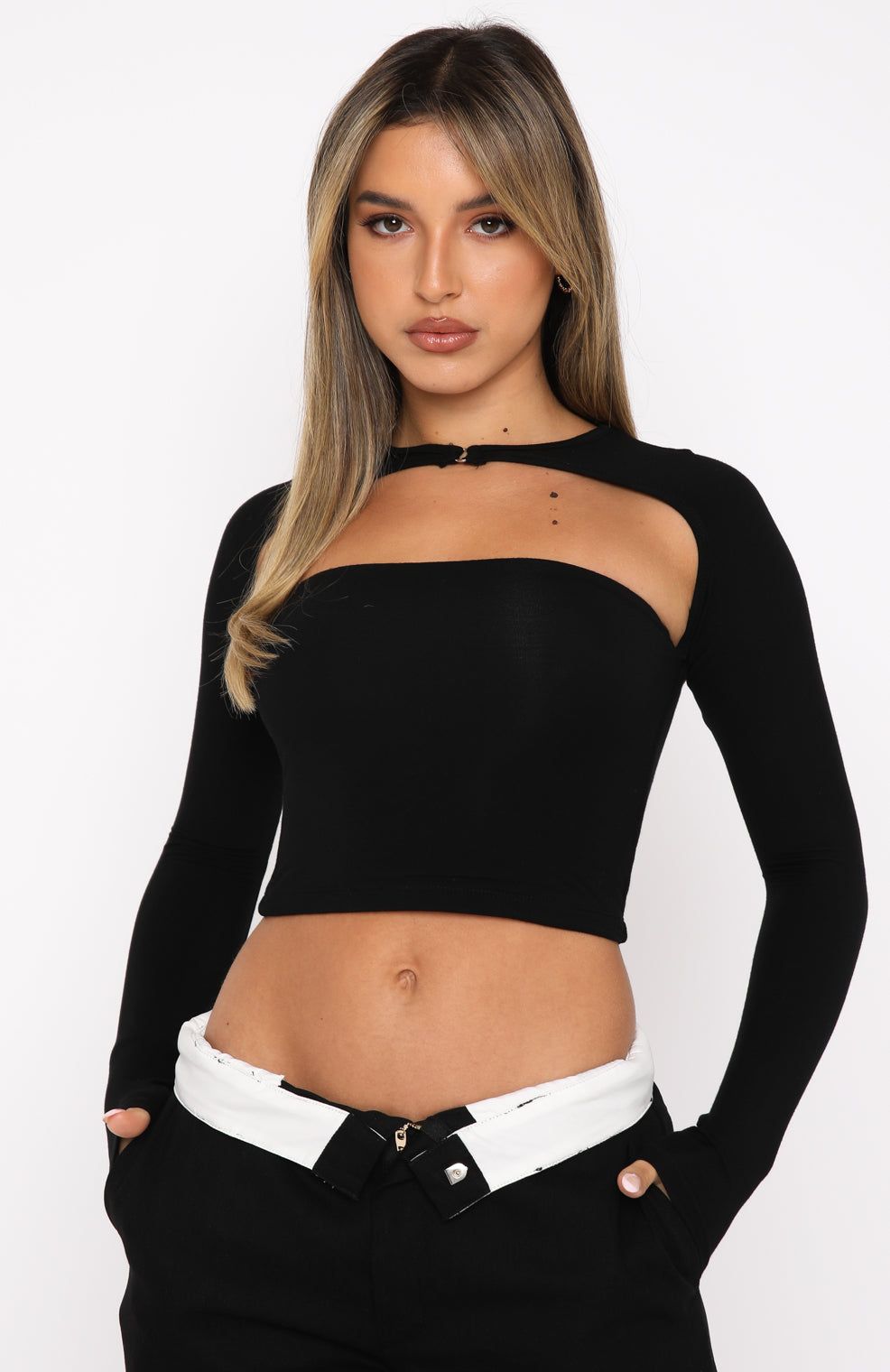 Keep Track Long Sleeve Crop Black sold by White Fox Boutique product image thumbnail 2