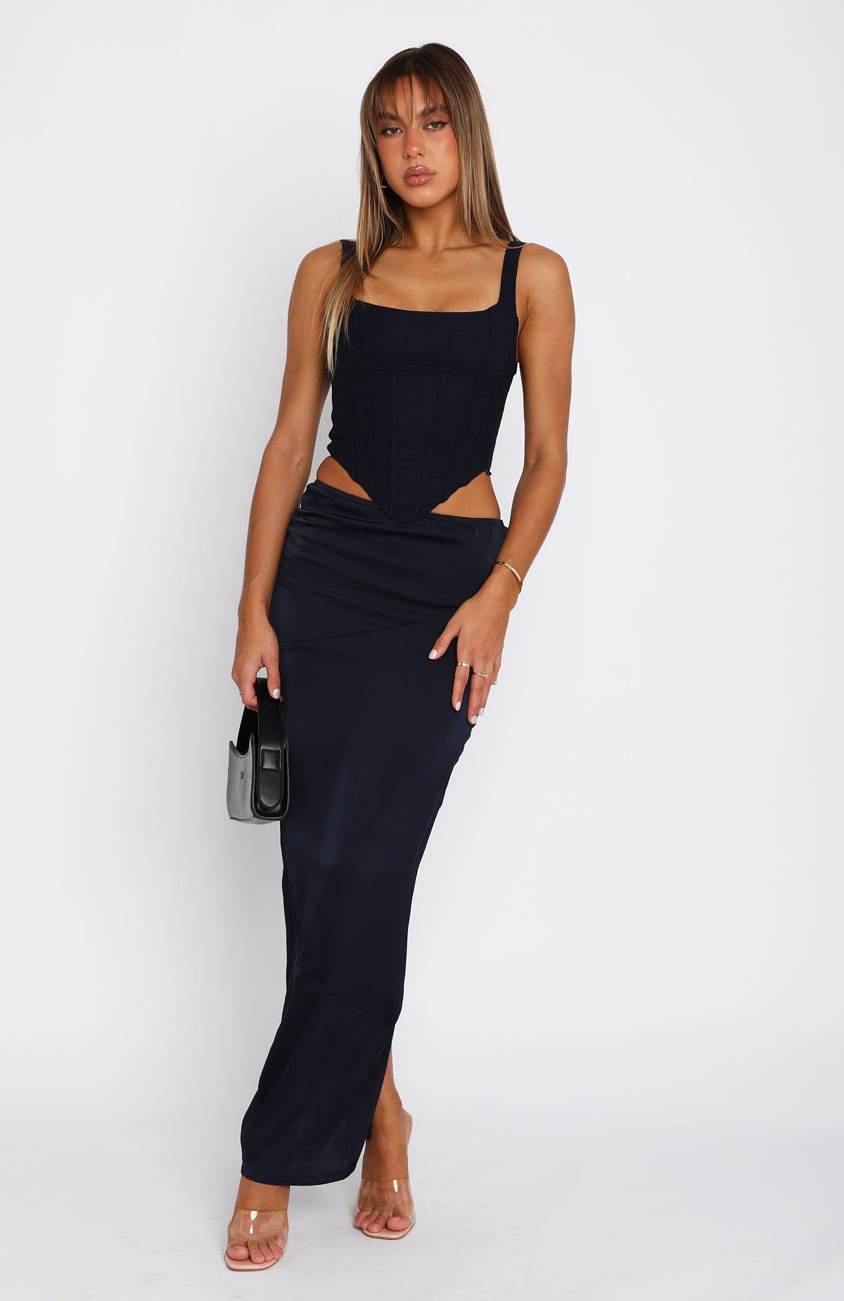 Come As You Are Satin Maxi Skirt Navy sold by White Fox Boutique product image thumbnail 2