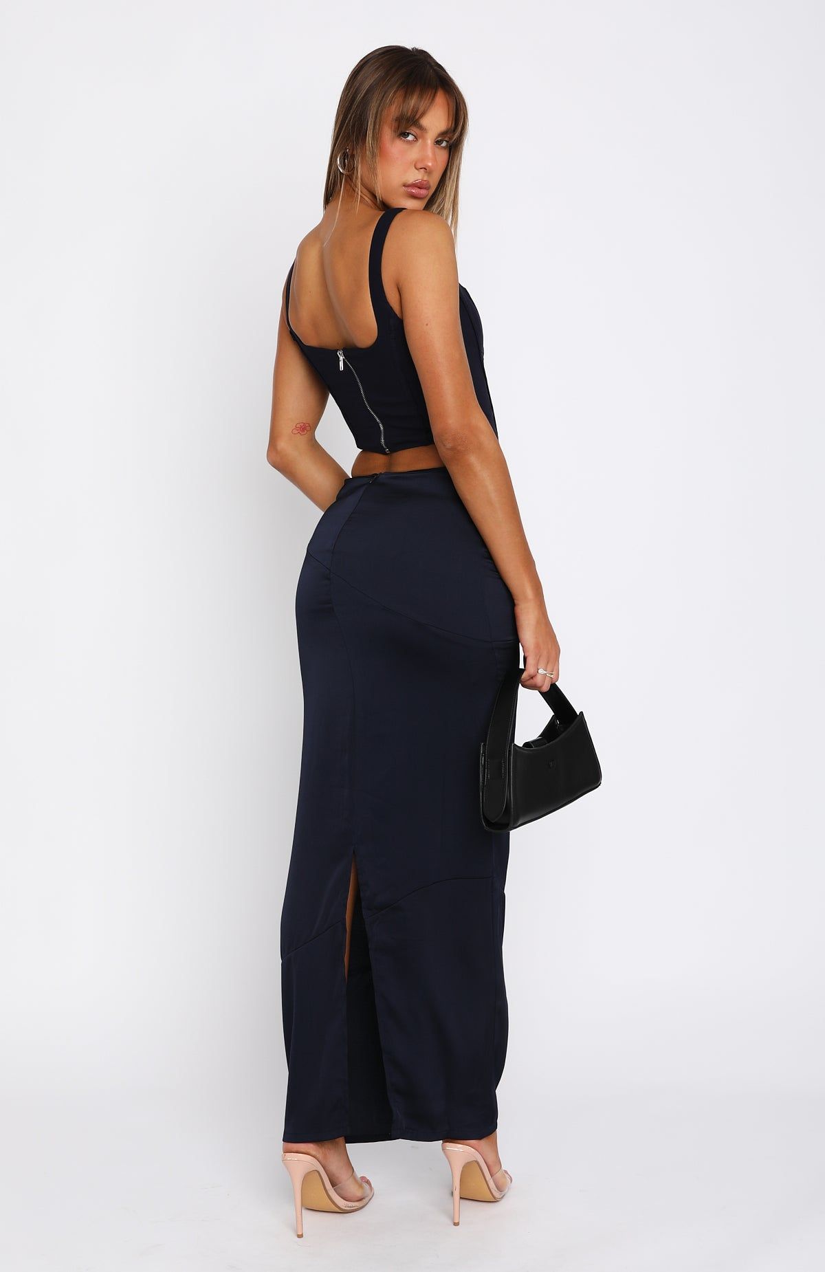 Come As You Are Satin Maxi Skirt Navy sold by White Fox Boutique product image thumbnail 4