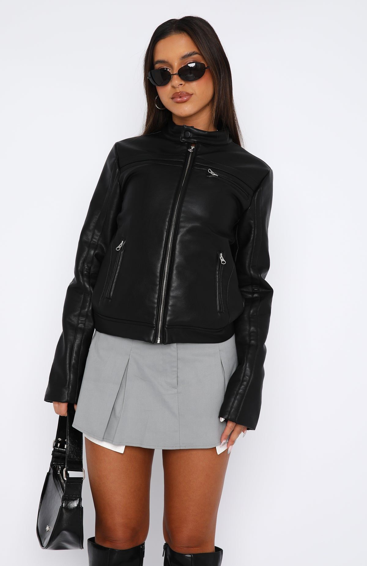 Full Speed PU Biker Jacket Black sold by White Fox Boutique product image thumbnail 3