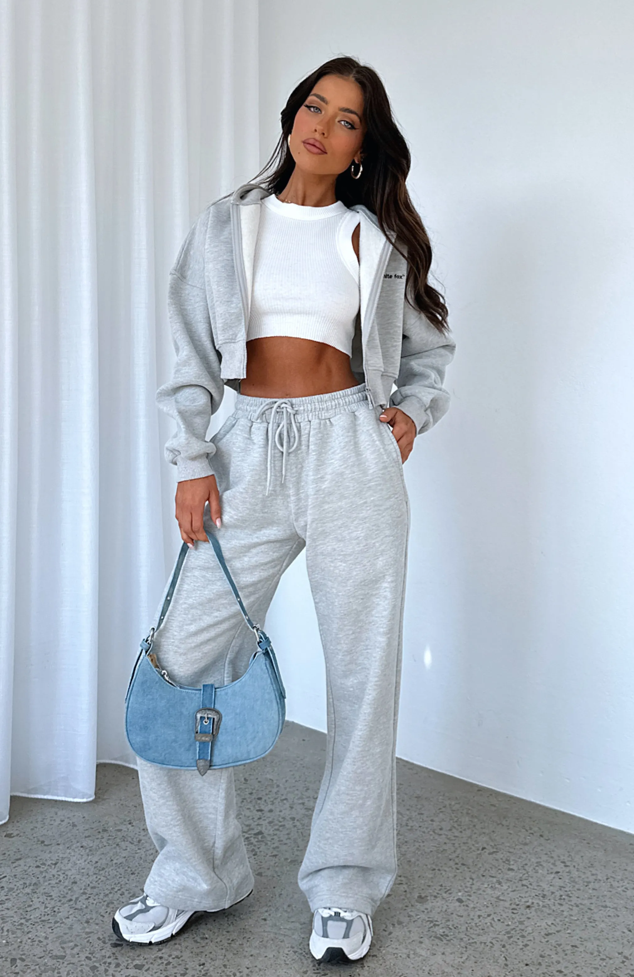 Stick With Me Wide Leg Sweatpants Grey Marle sold by White Fox Boutique
