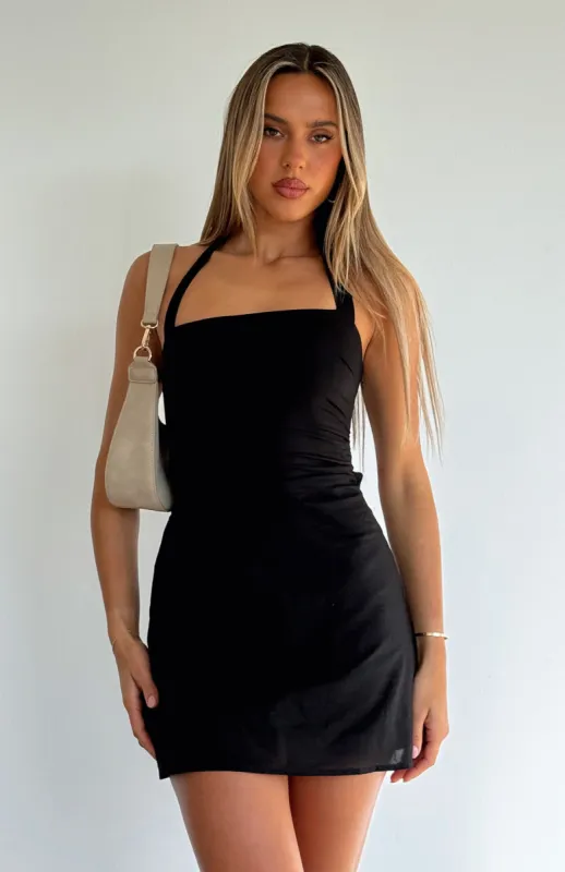 It's Up To Me Halter Mini Dress Black sold by White Fox Boutique