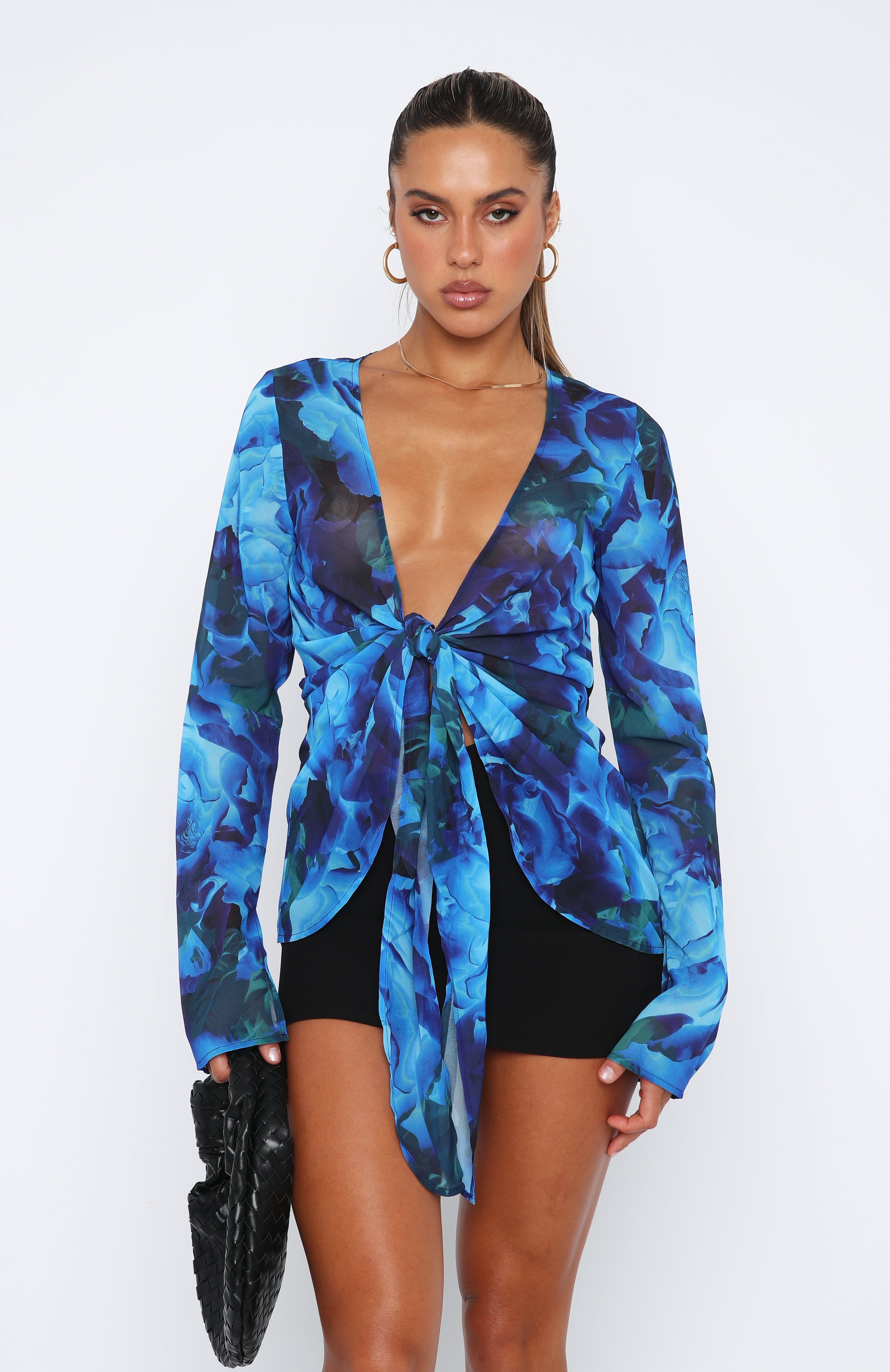 Admire Me Tie Front Long Sleeve Top Luminescent Floral sold by White Fox Boutique product image thumbnail 2