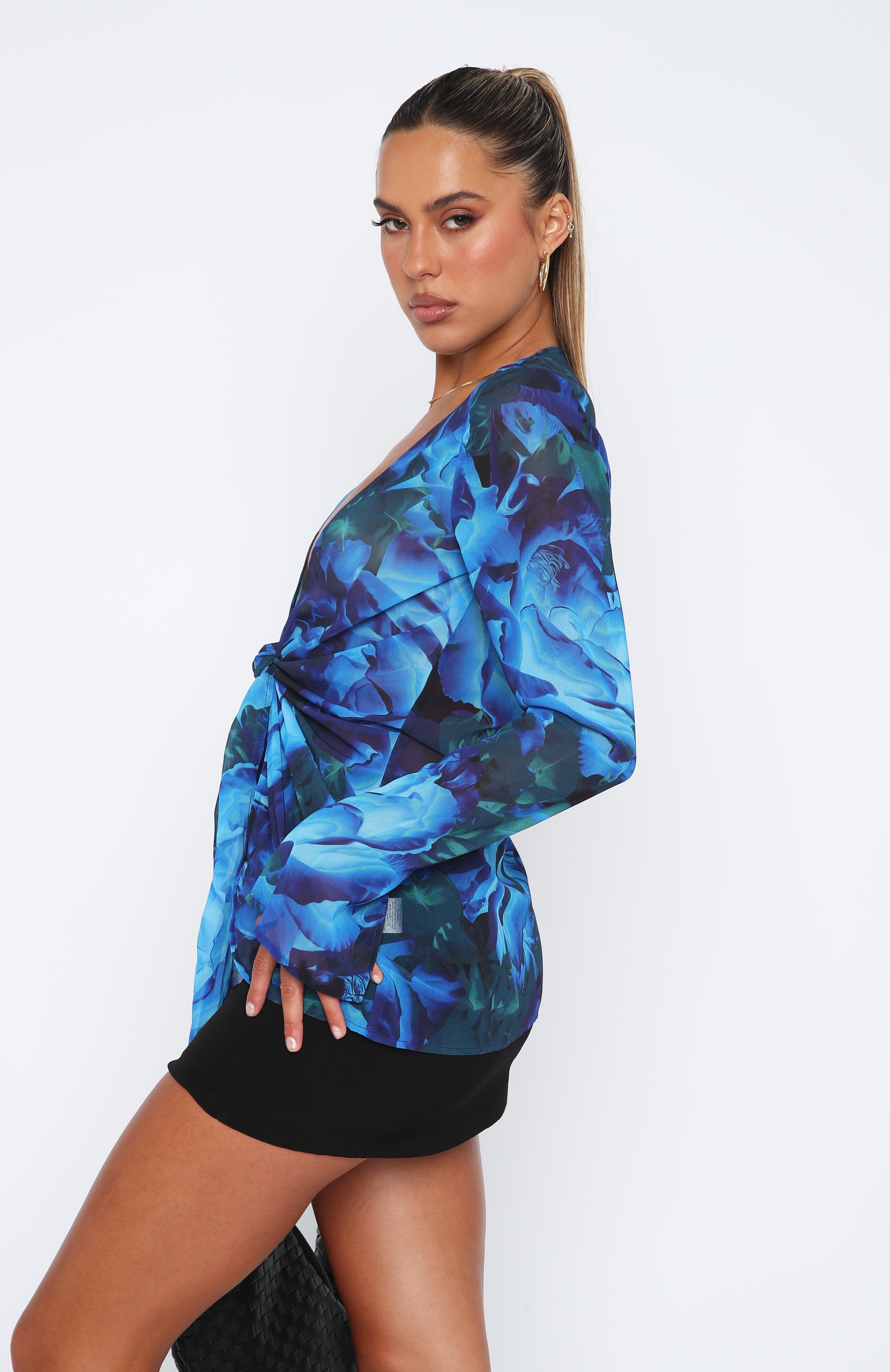 Admire Me Tie Front Long Sleeve Top Luminescent Floral sold by White Fox Boutique product image thumbnail 3