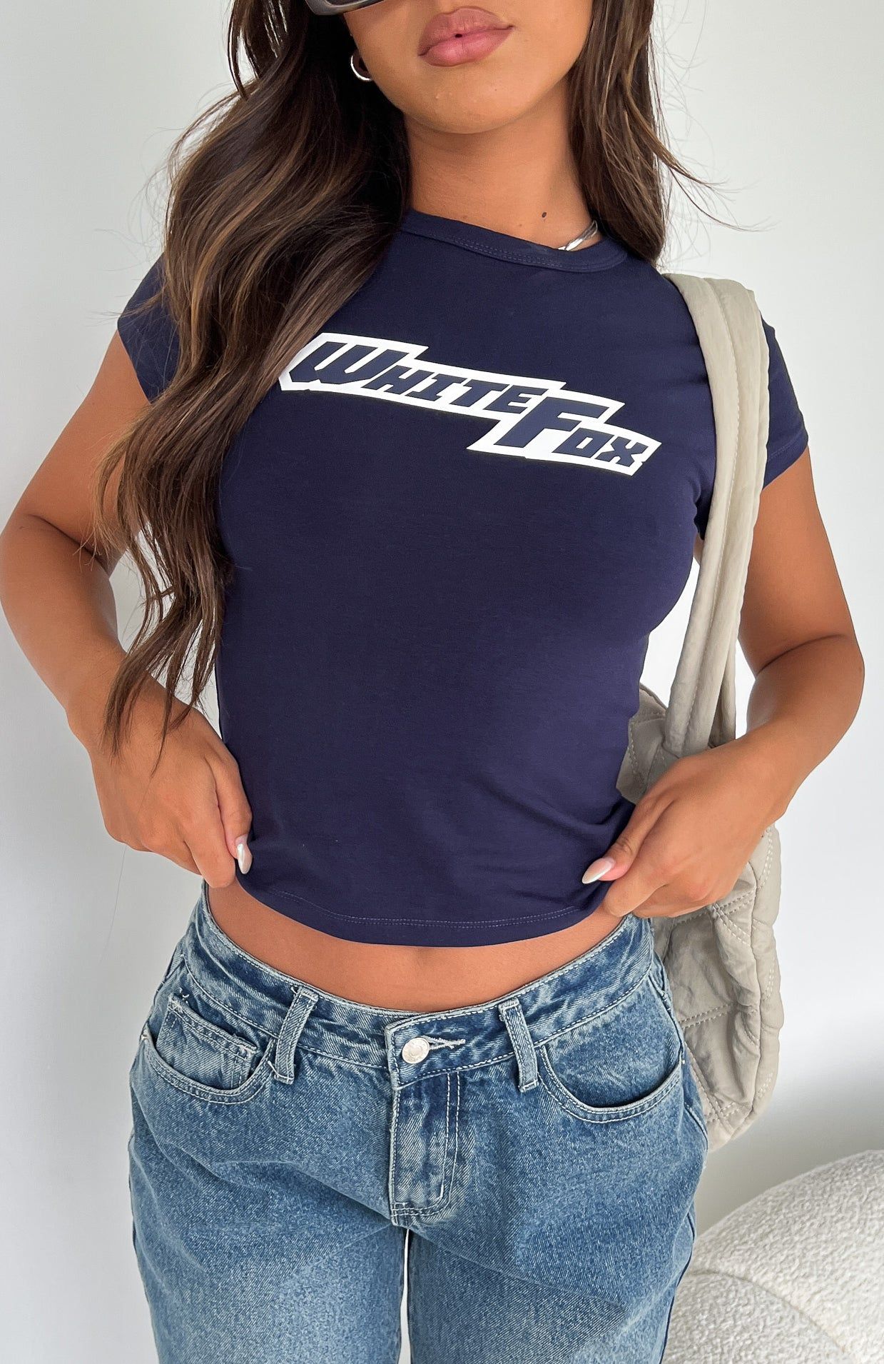 Make It About You Baby Tee Dark Navy sold by White Fox Boutique