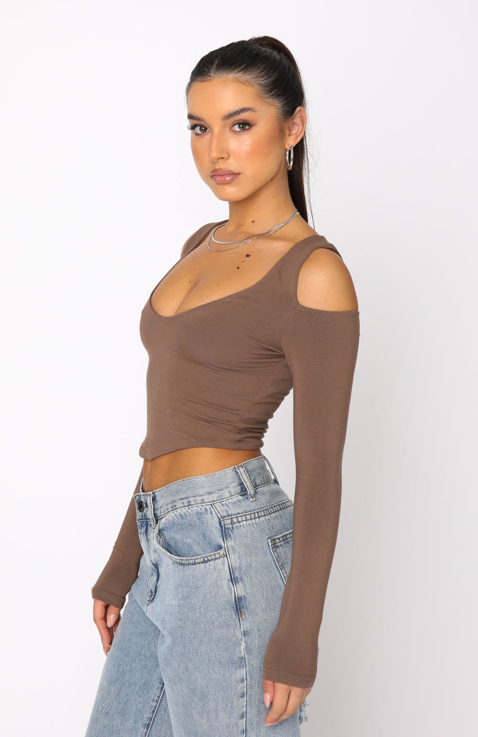 On Time Long Sleeve Crop Mocha sold by White Fox Boutique product image thumbnail 3