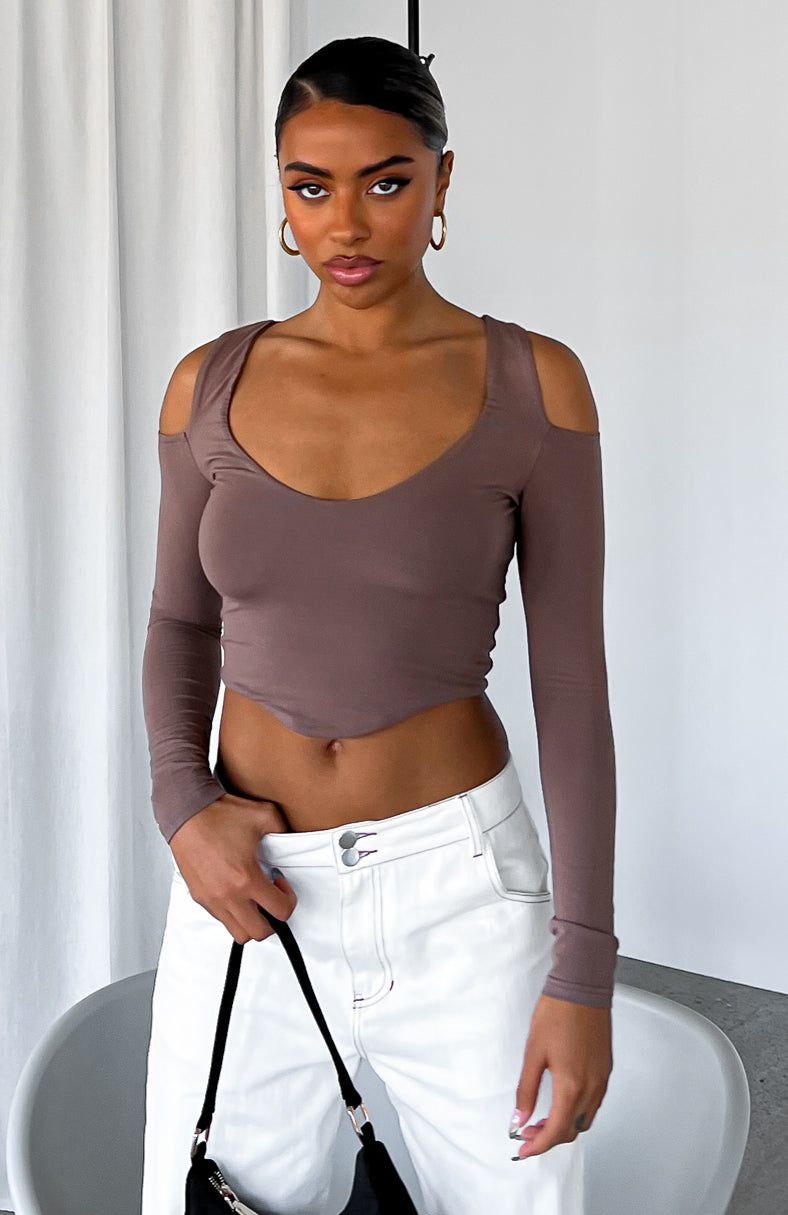 On Time Long Sleeve Crop Mocha sold by White Fox Boutique product image thumbnail 5
