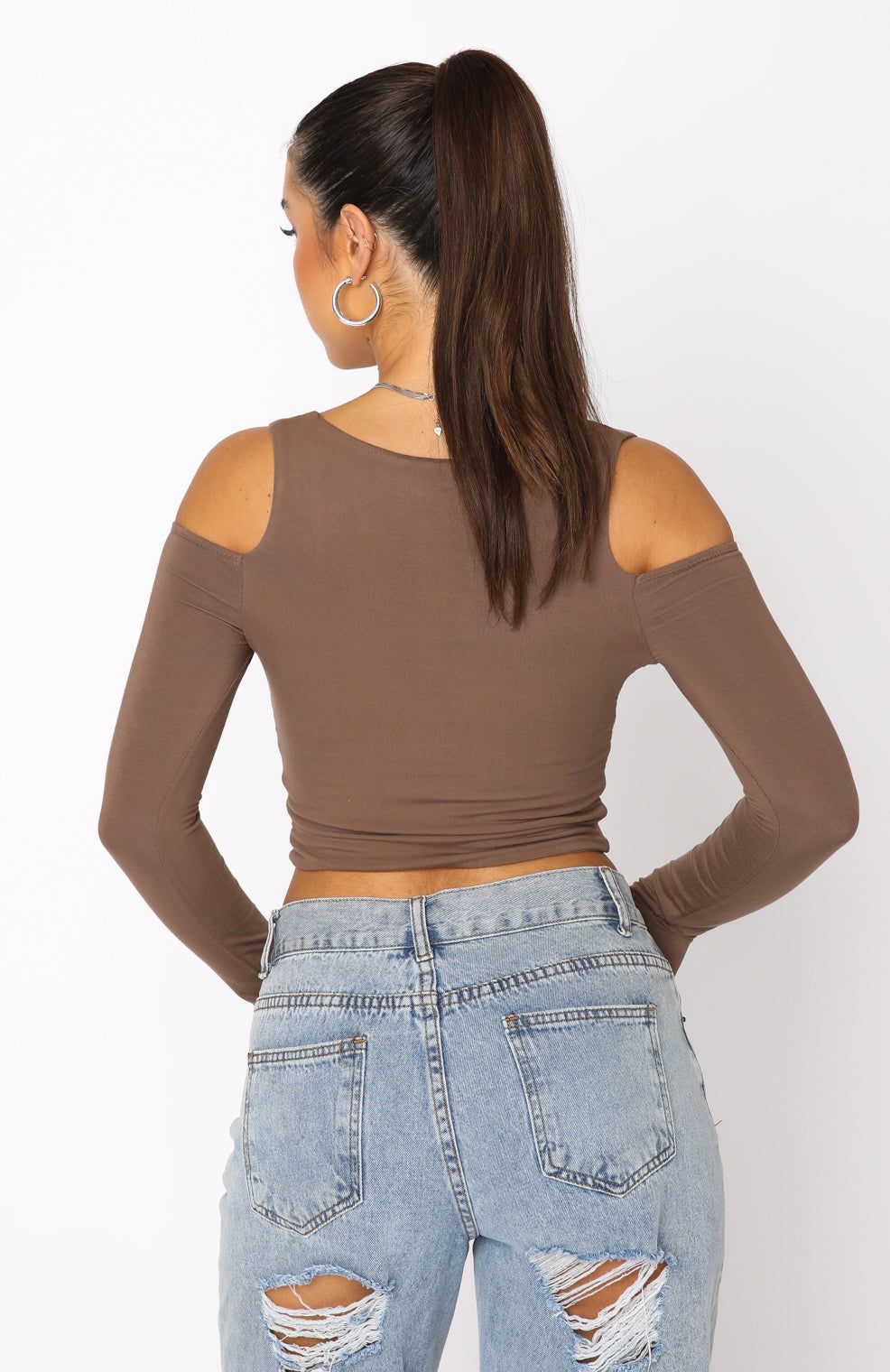 On Time Long Sleeve Crop Mocha sold by White Fox Boutique product image thumbnail 4