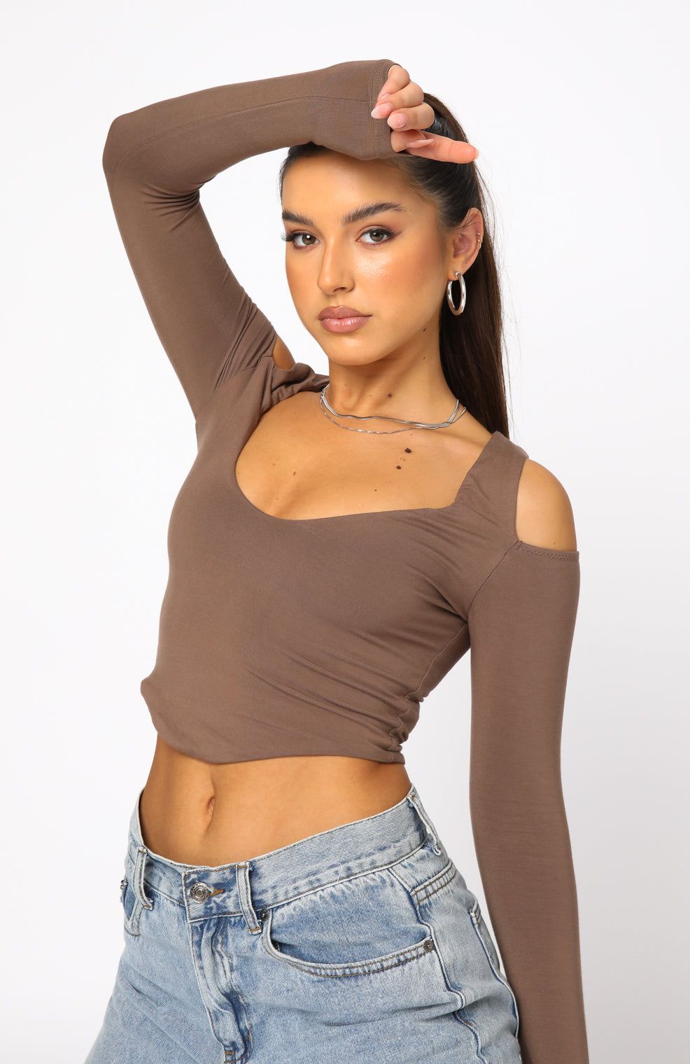 On Time Long Sleeve Crop Mocha sold by White Fox Boutique product image thumbnail 2
