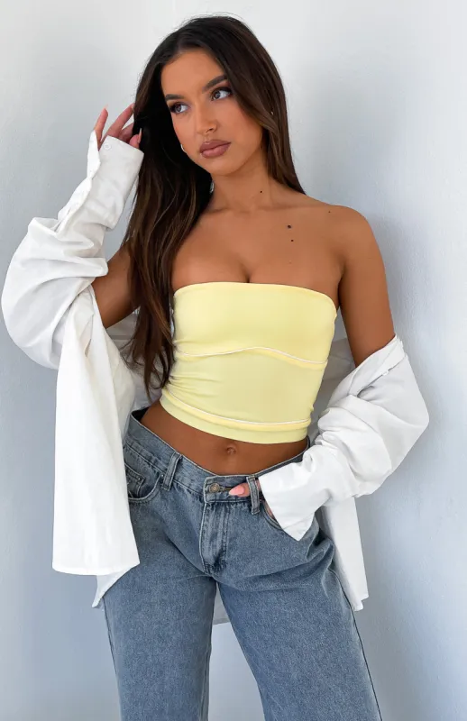Ride With Me Strapless Crop Lemon/White sold by White Fox Boutique