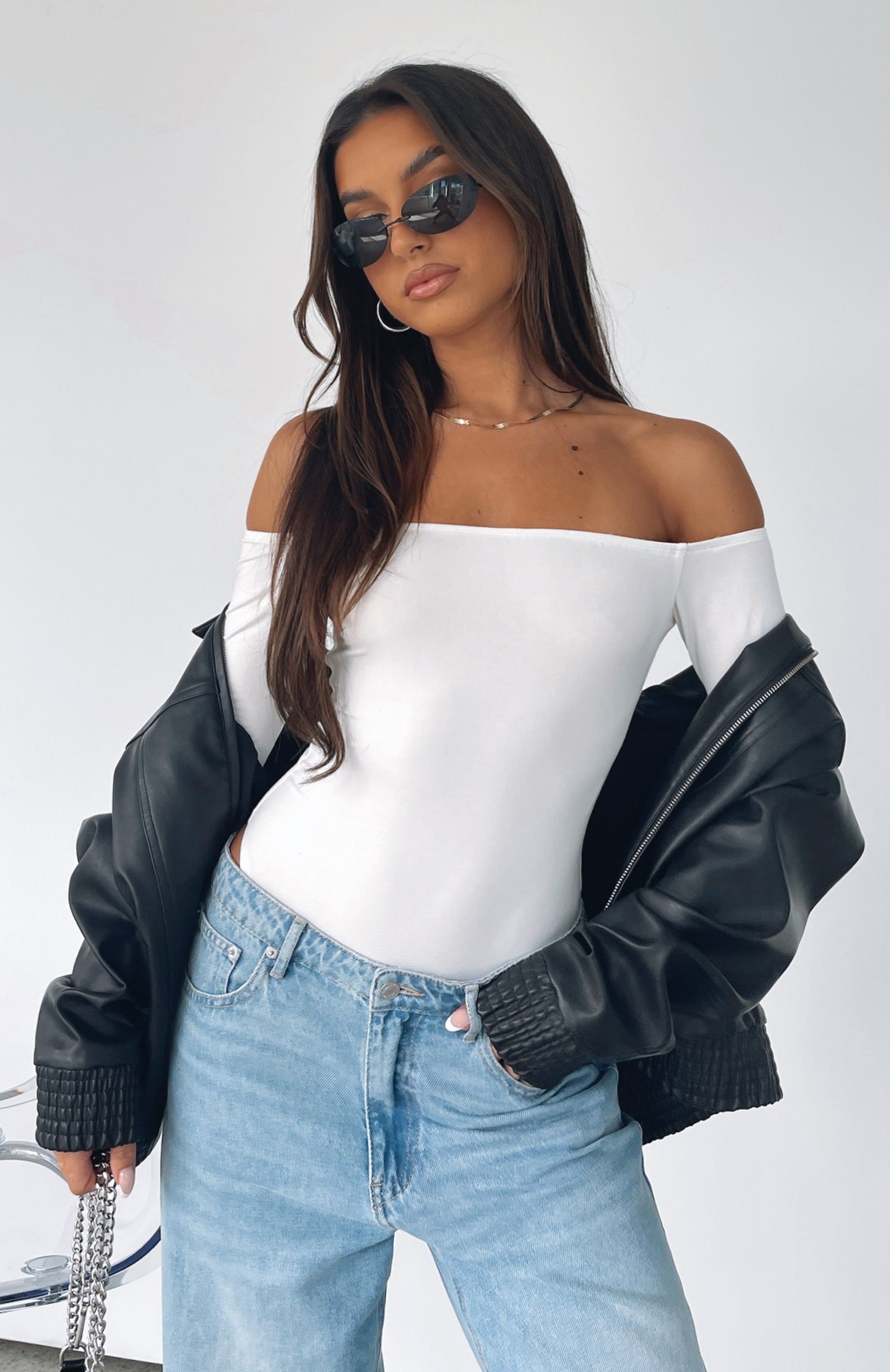 Lose My Mind Long Sleeve Bodysuit White sold by White Fox Boutique