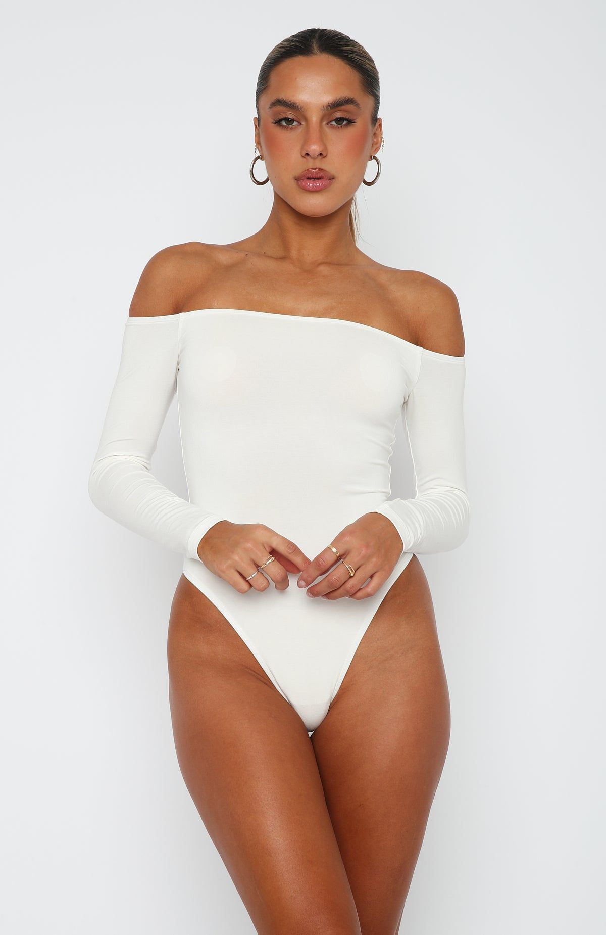Lose My Mind Long Sleeve Bodysuit White sold by White Fox Boutique product image thumbnail 2