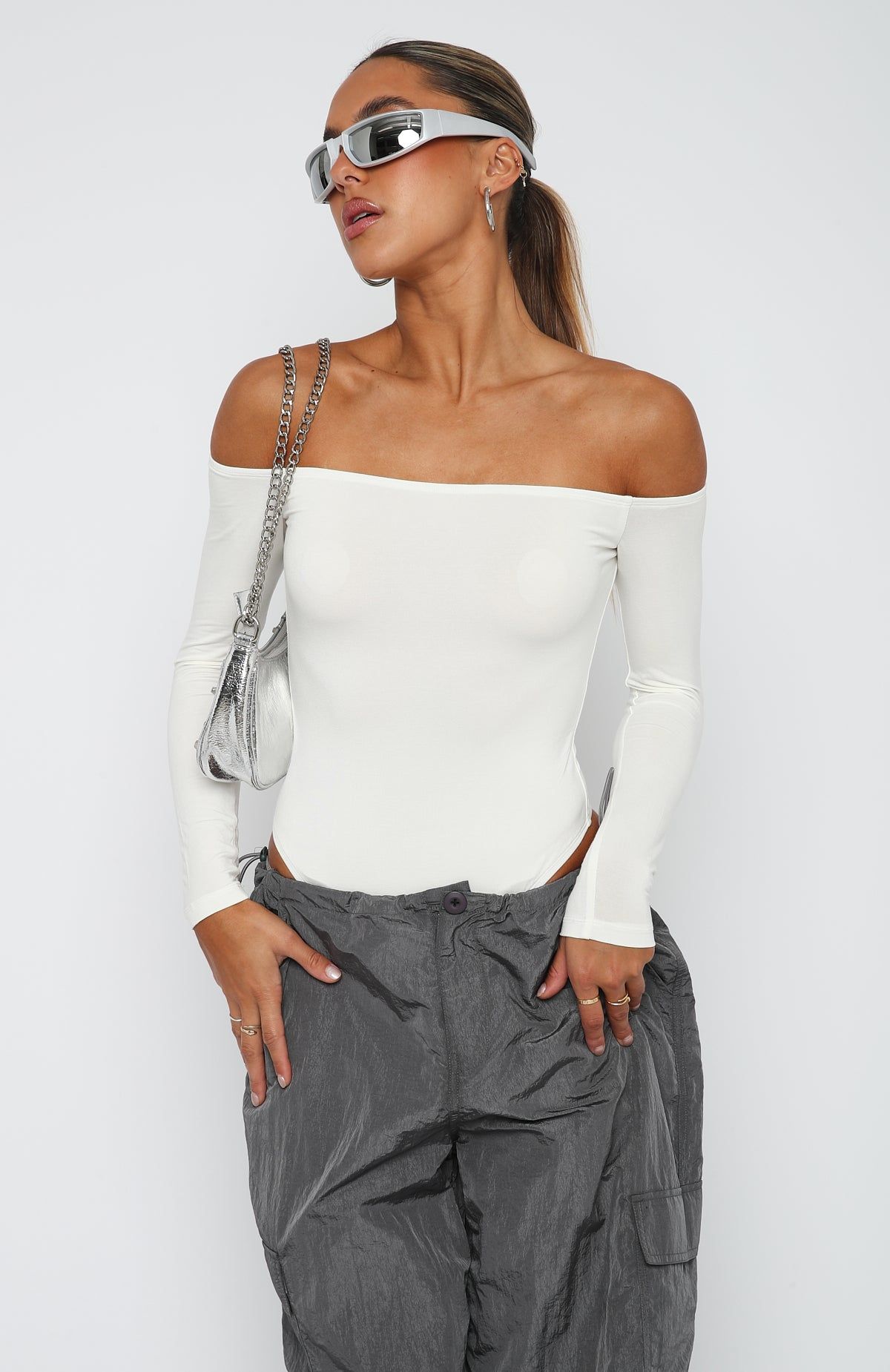 Lose My Mind Long Sleeve Bodysuit White sold by White Fox Boutique product image thumbnail 4