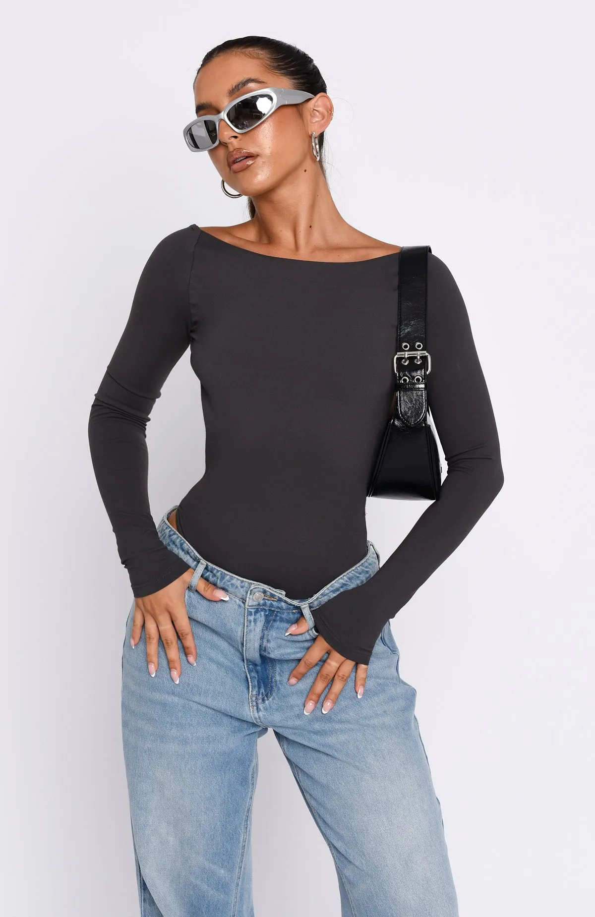 You've Got The Love Long Sleeve Bodysuit Charcoal sold by White Fox Boutique product image thumbnail 4