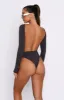 You've Got The Love Long Sleeve Bodysuit Charcoal sold by White Fox Boutique