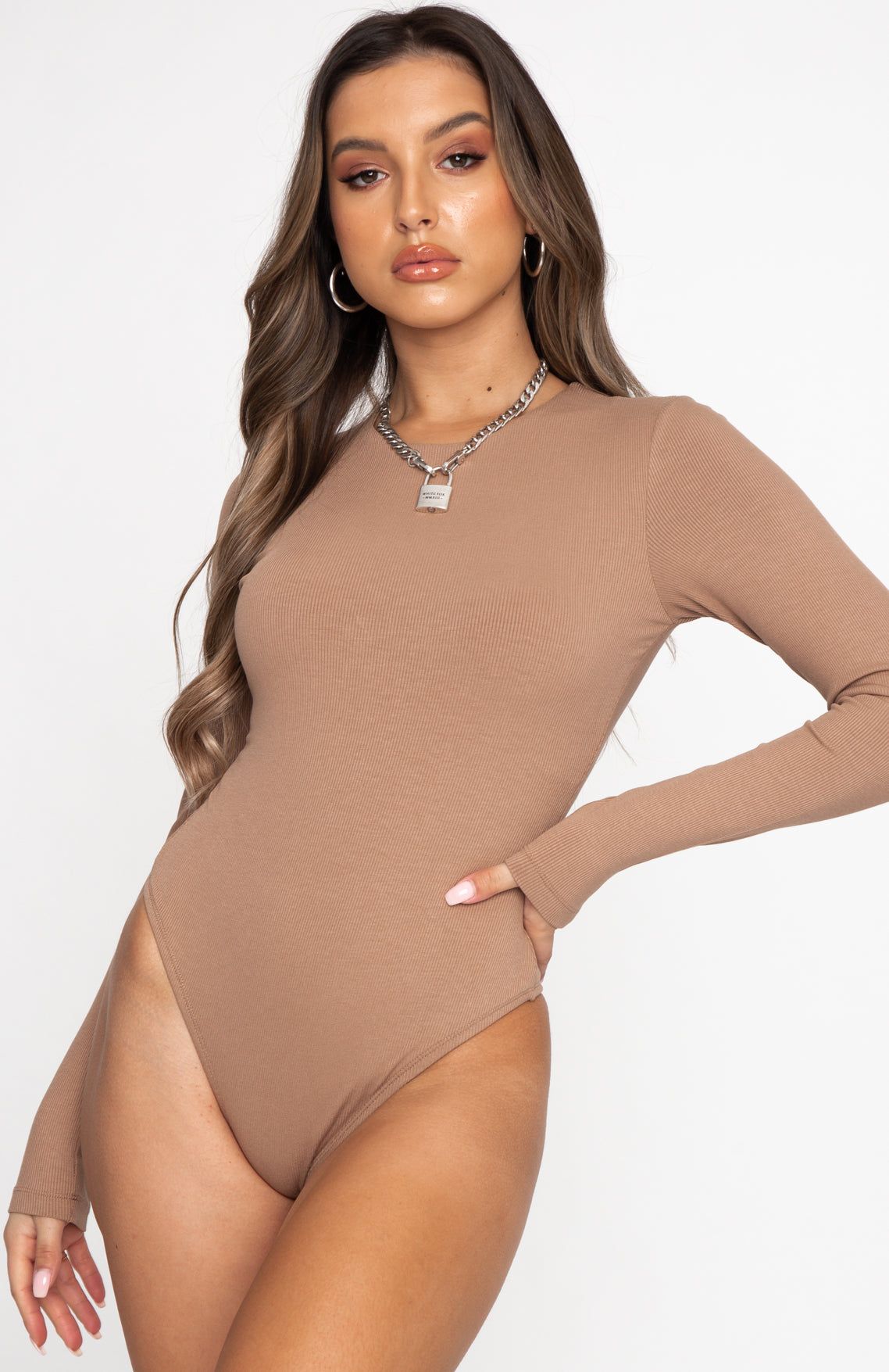 Don't Blame Me Long Sleeve Ribbed Bodysuit Mocha sold by White Fox Boutique product image thumbnail 2