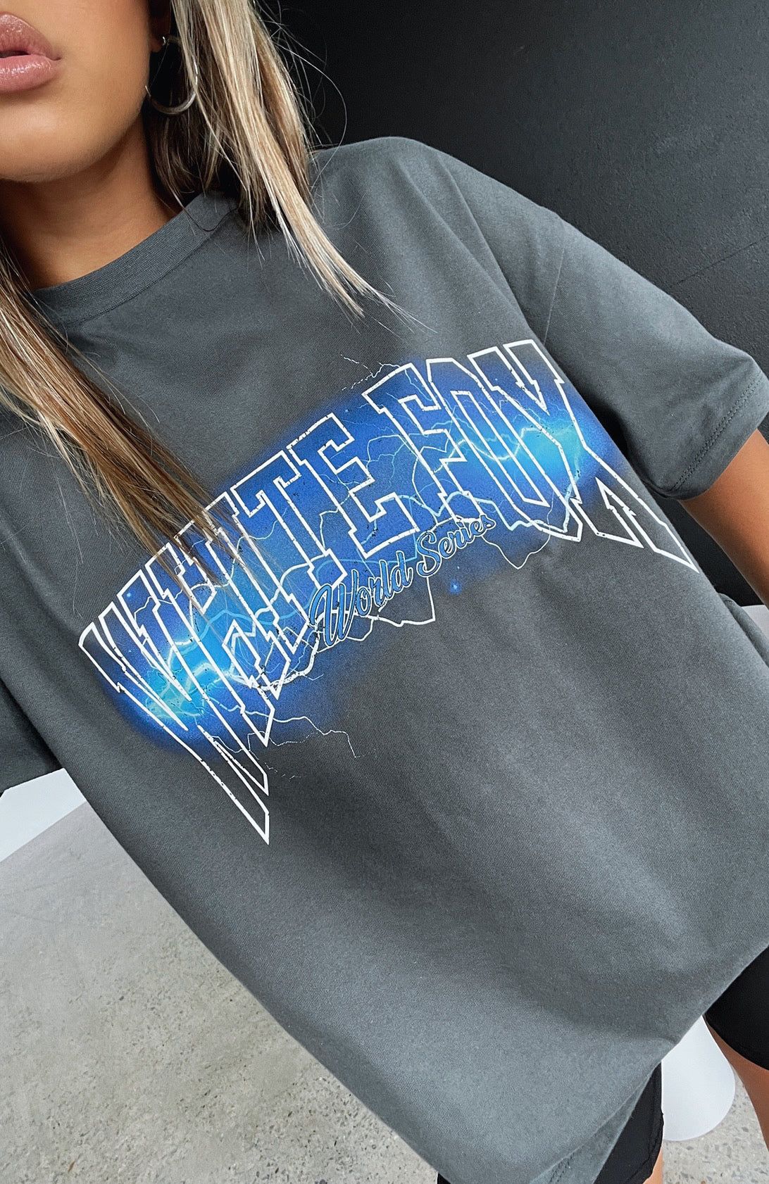 Step It Up Oversized Tee Charcoal sold by White Fox Boutique