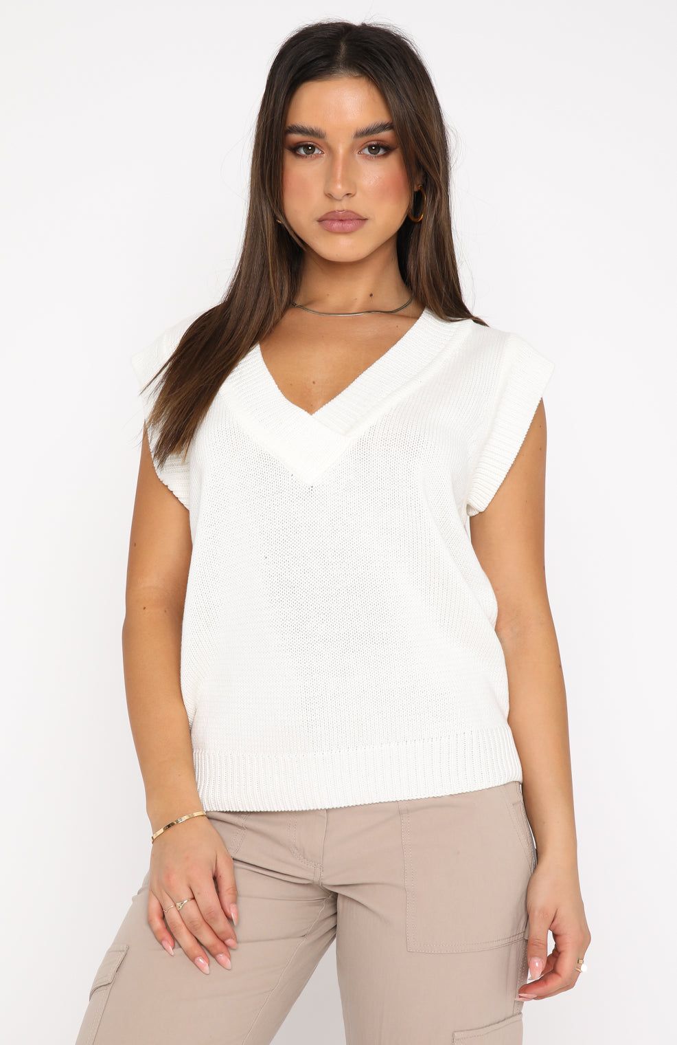 Mixed Messages Knit Vest Cream sold by White Fox Boutique product image thumbnail 2