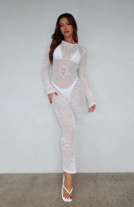 Make Heads Turn Long Sleeve Crochet Maxi Dress Off White sold by White Fox Boutique