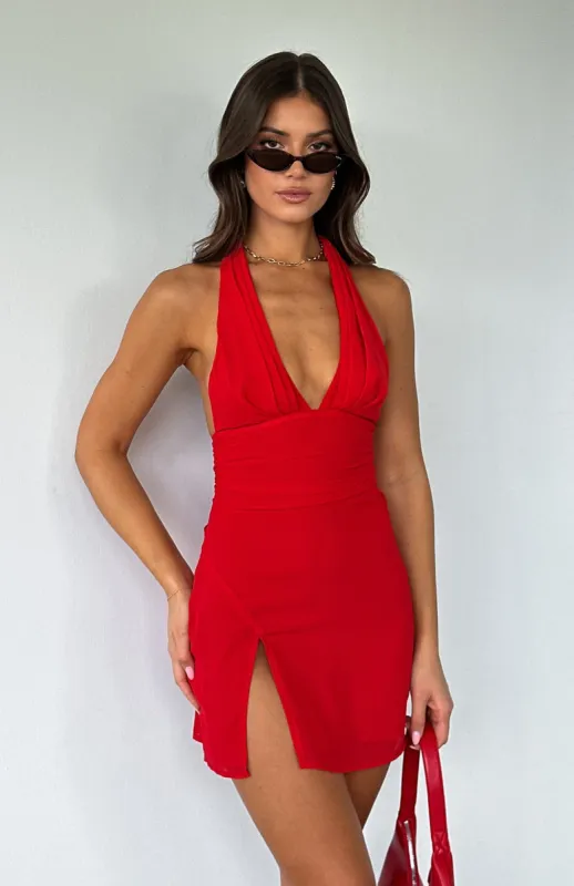 New Tides Halter Mini Dress Red sold by White Fox Boutique