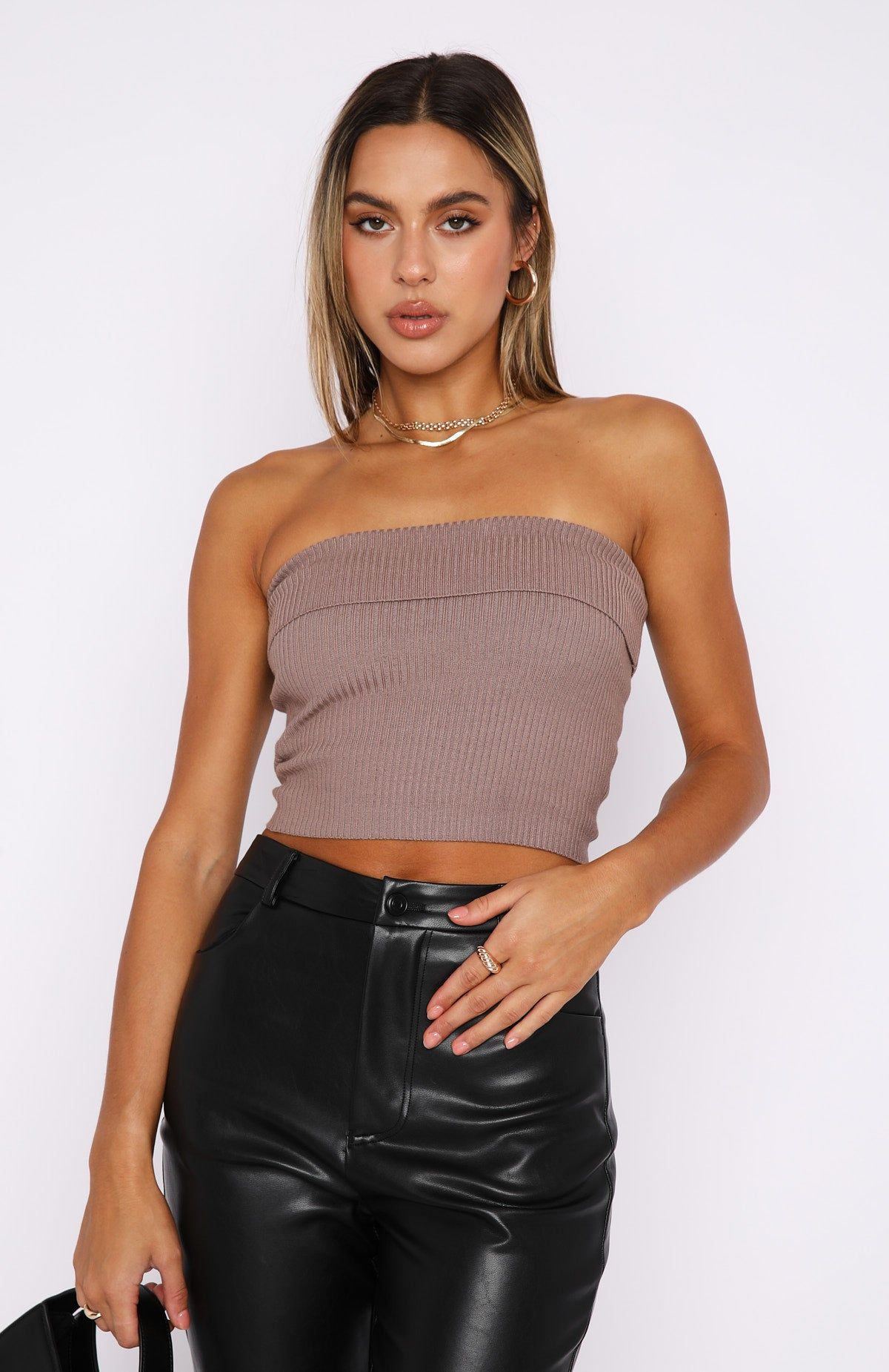 Neutral Feeling Knit Crop Mocha sold by White Fox Boutique product image thumbnail 2
