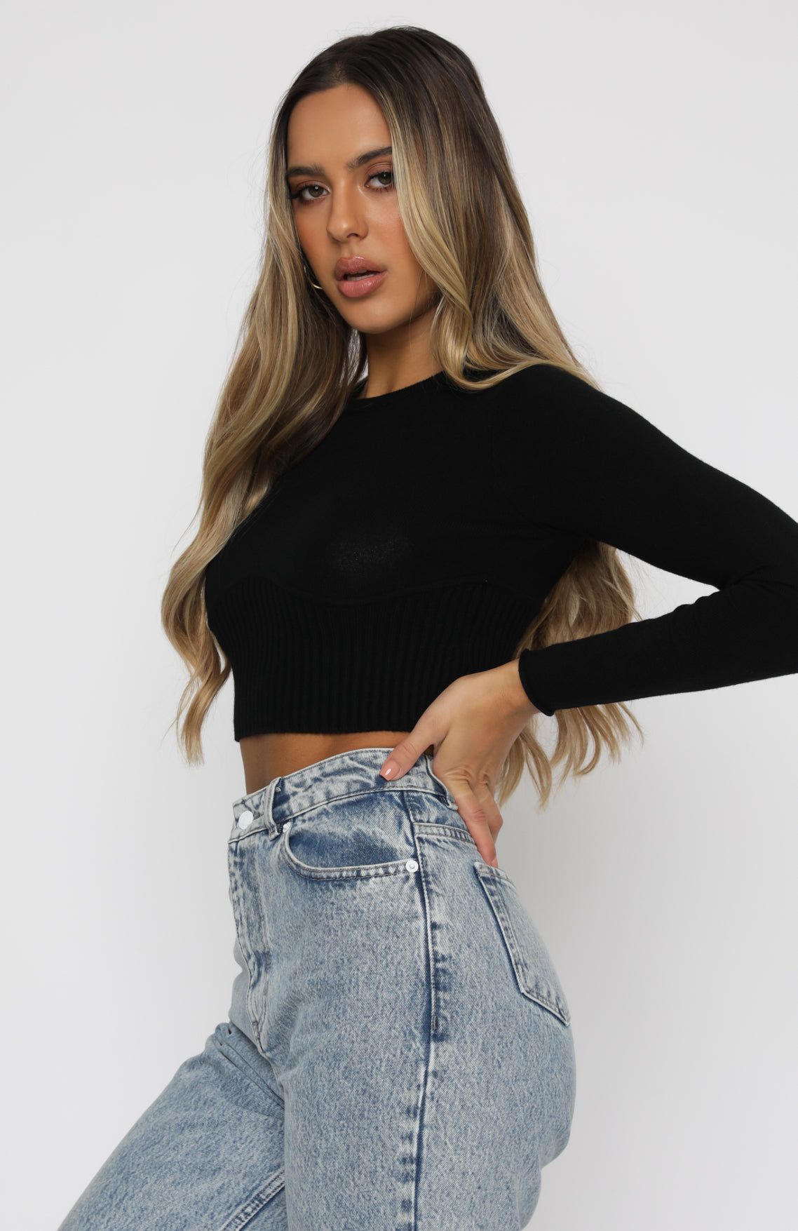 Take Me Higher Long Sleeve Crop Black sold by White Fox Boutique product image thumbnail 3