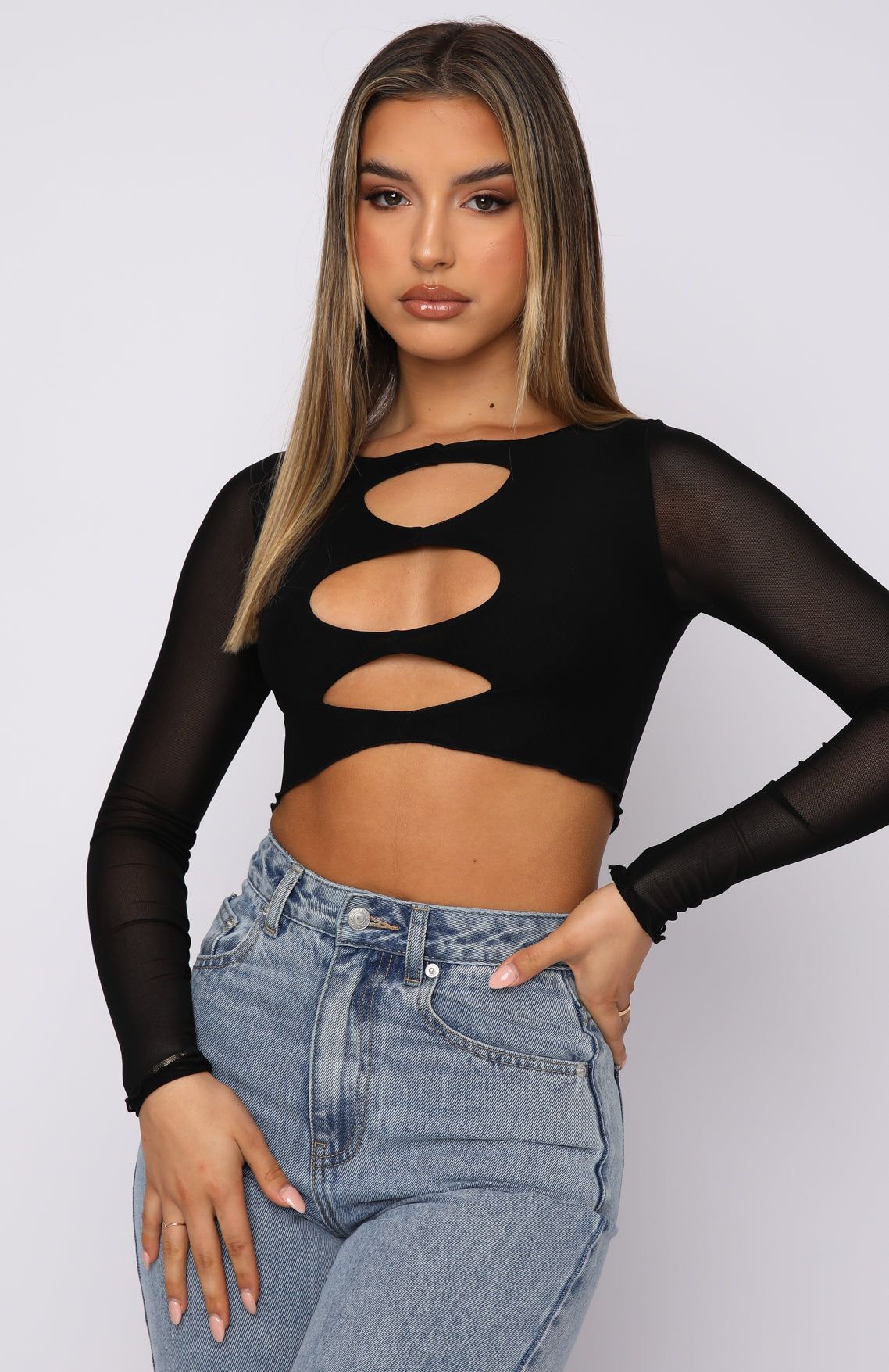 Real Things Long Sleeve Crop Black sold by White Fox Boutique product image thumbnail 2