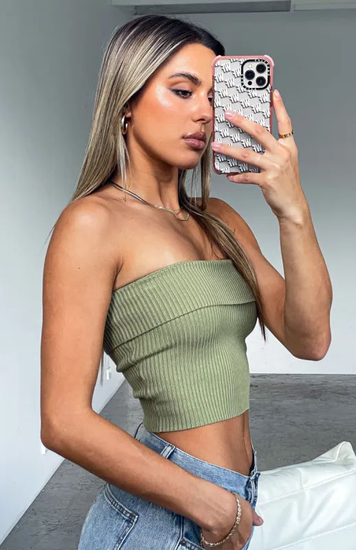 Neutral Feeling Knit Crop Olive sold by White Fox Boutique