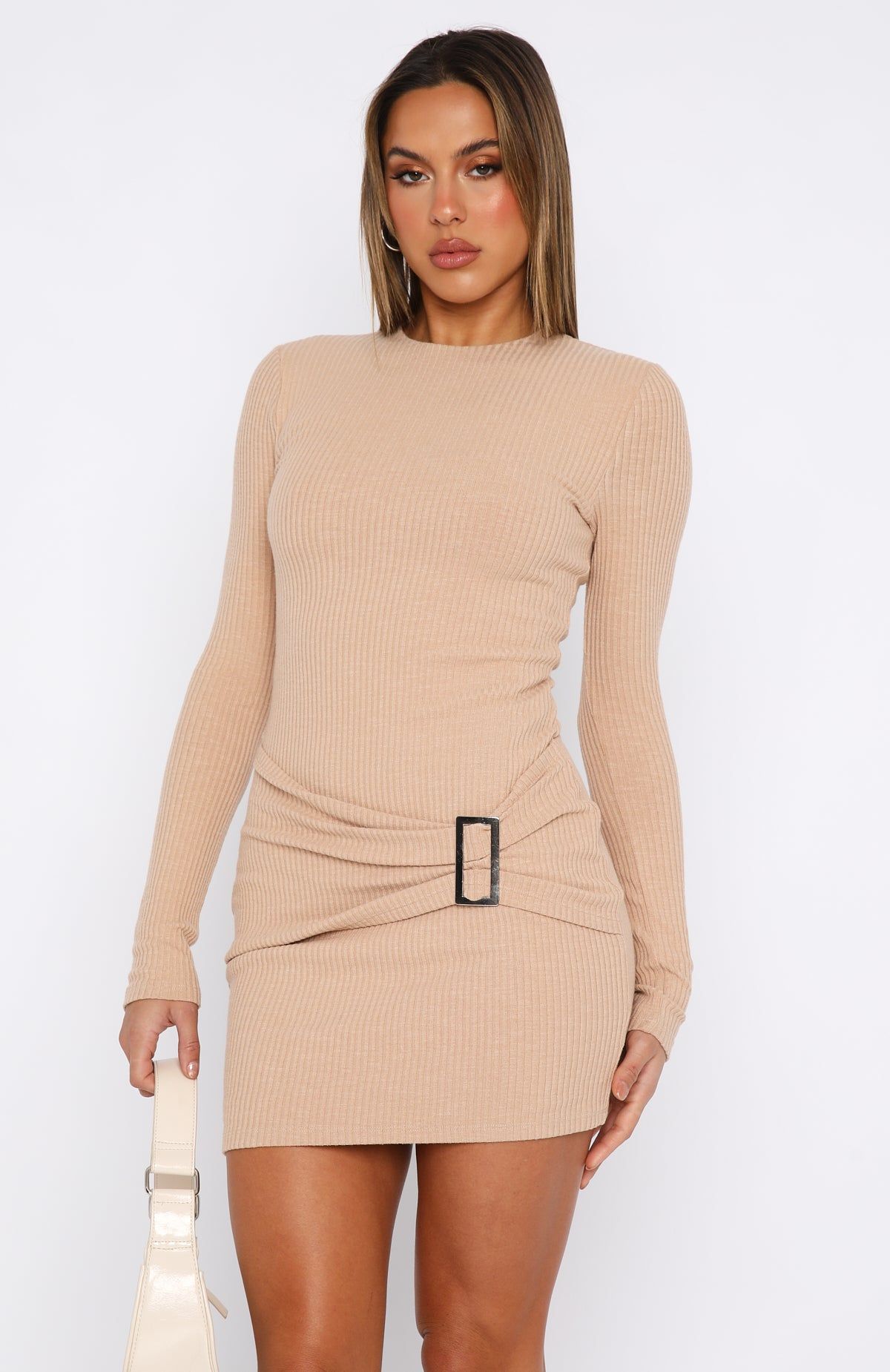 No Option Long Sleeve Mini Dress Beige sold by White Fox Boutique product image thumbnail 2