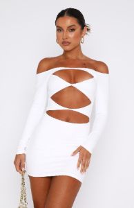 With You Long Sleeve Mini Dress White sold by White Fox Boutique