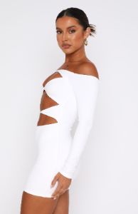 With You Long Sleeve Mini Dress White sold by White Fox Boutique