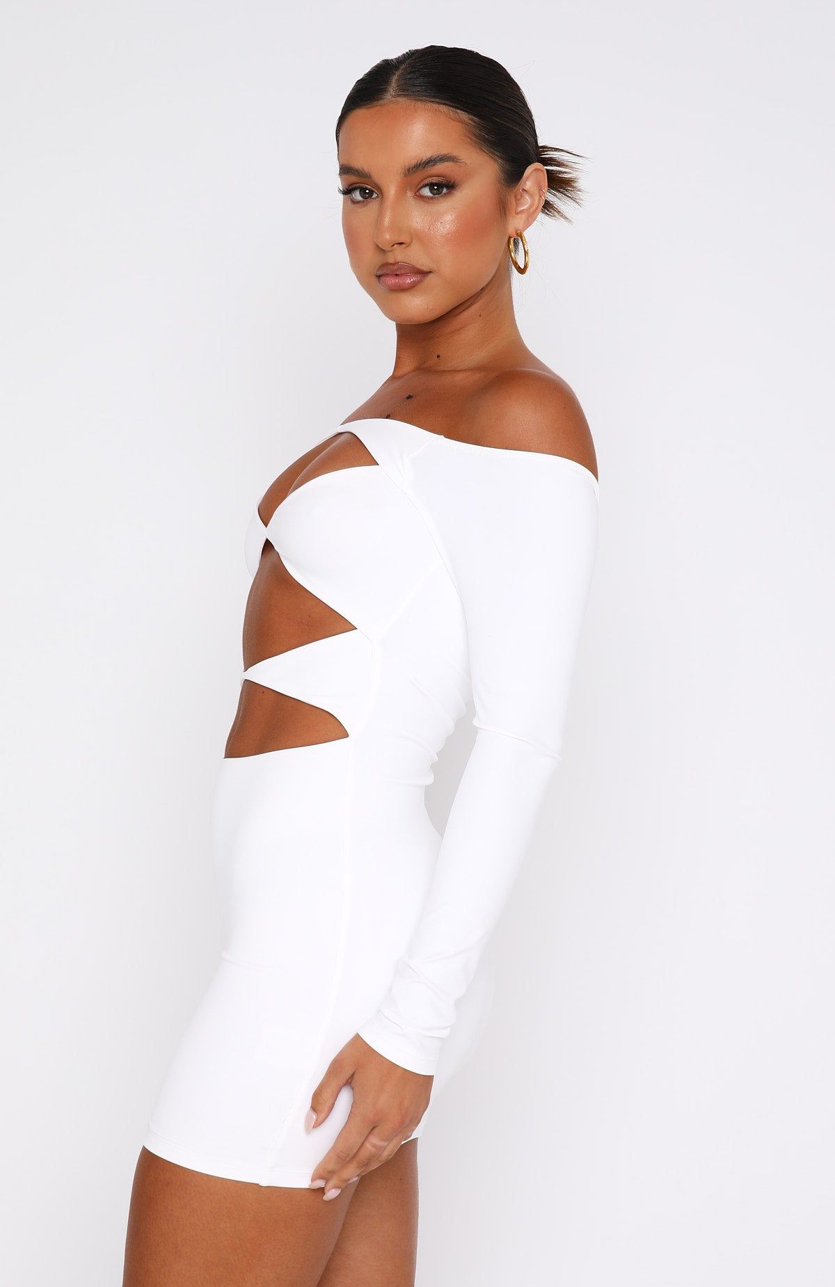 With You Long Sleeve Mini Dress White sold by White Fox Boutique product image thumbnail 3