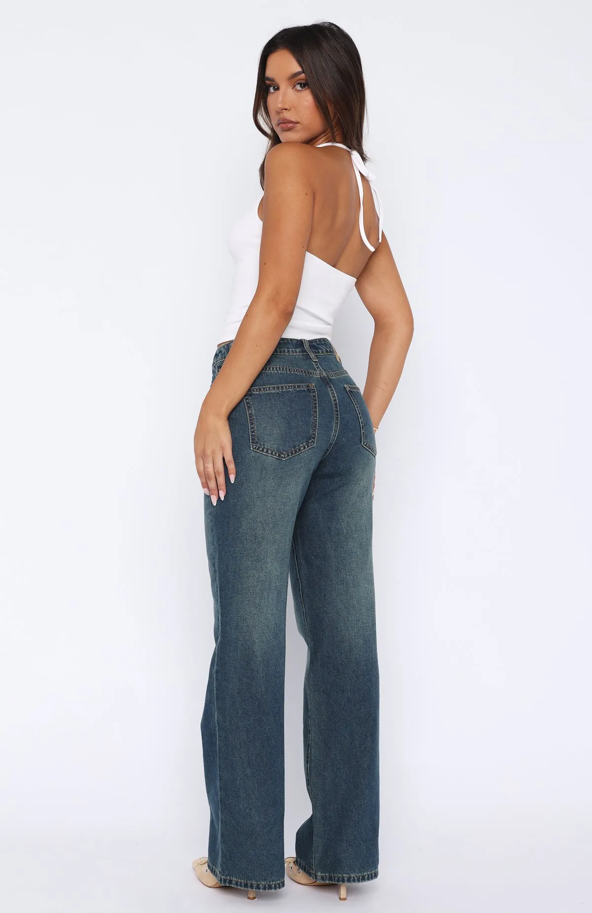 Desire Mid Rise Straight Leg Jeans Mid Blue Vintage sold by White Fox Boutique product image thumbnail 4