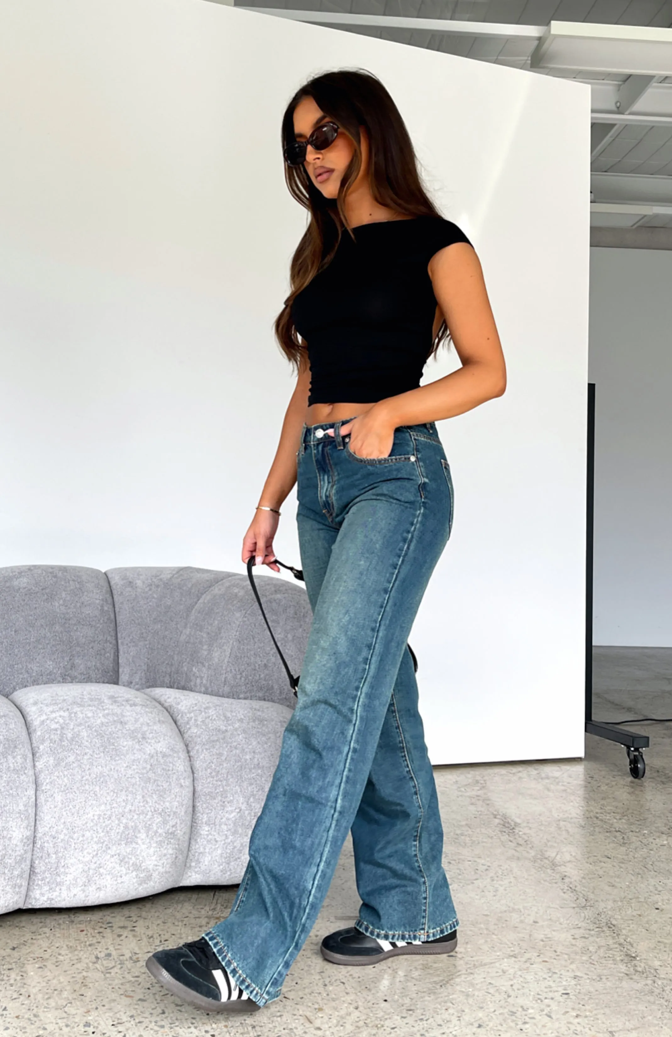 Desire Mid Rise Straight Leg Jeans Mid Blue Vintage sold by White Fox Boutique product image thumbnail 5