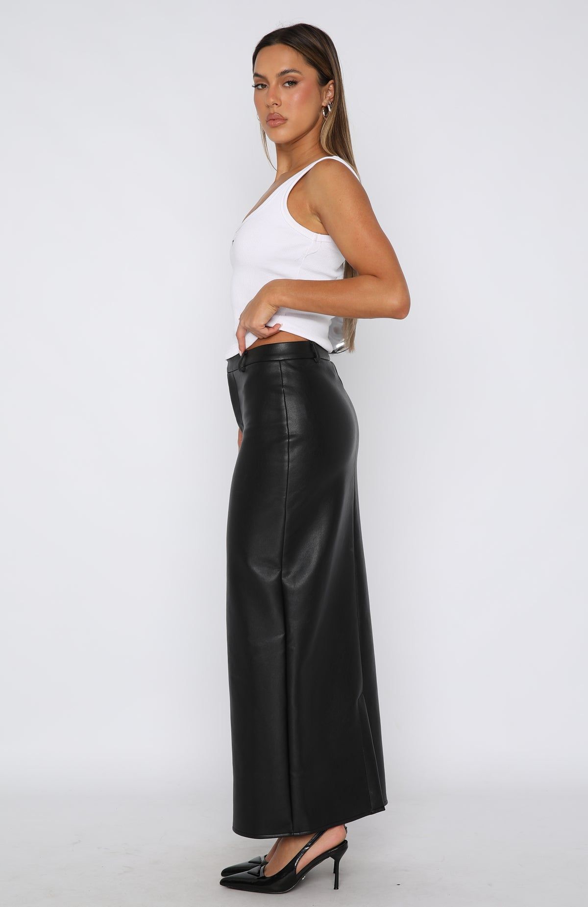 Feel Something More PU Maxi Skirt Black sold by White Fox Boutique product image thumbnail 3