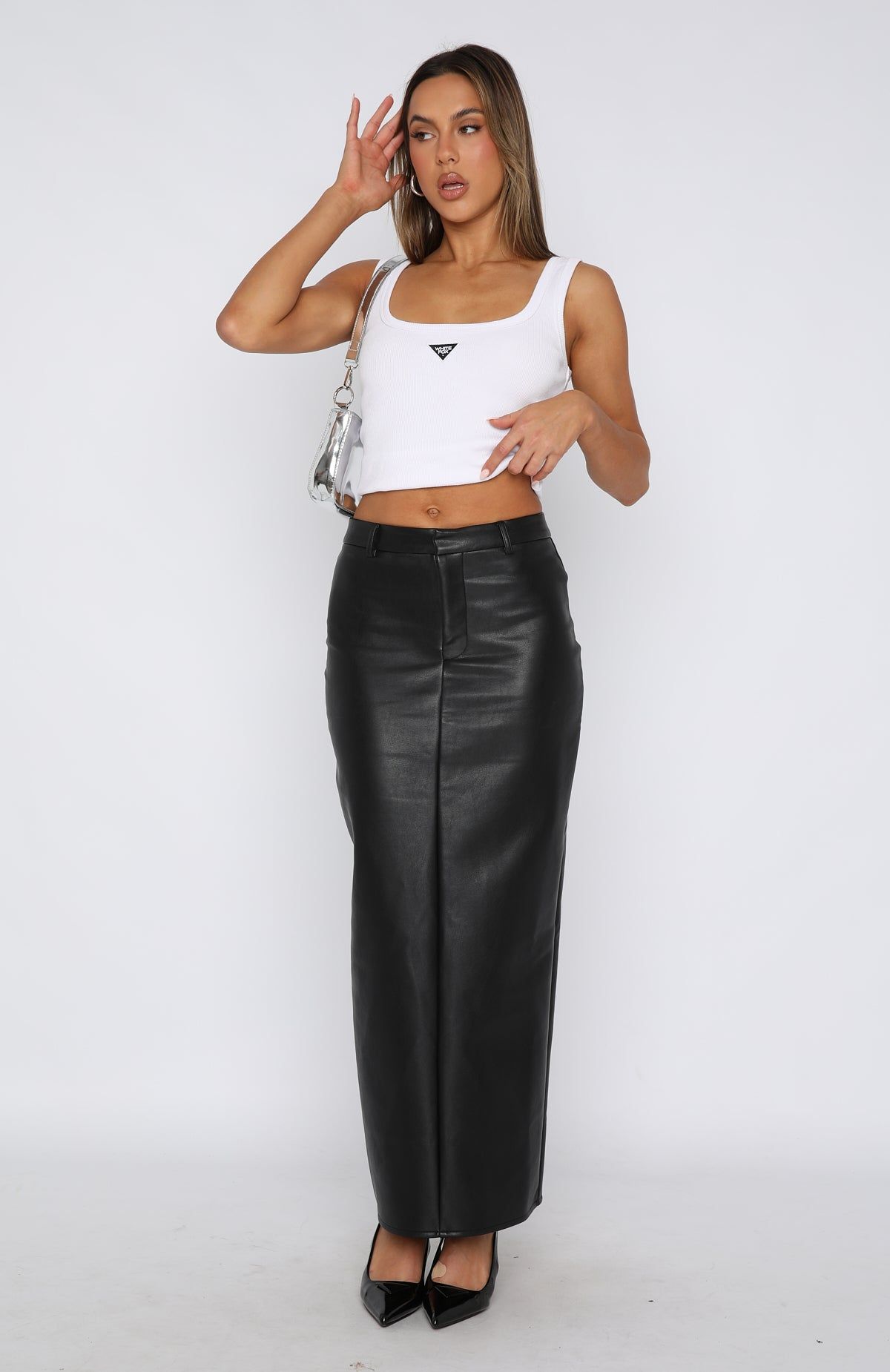 Feel Something More PU Maxi Skirt Black sold by White Fox Boutique product image thumbnail 2