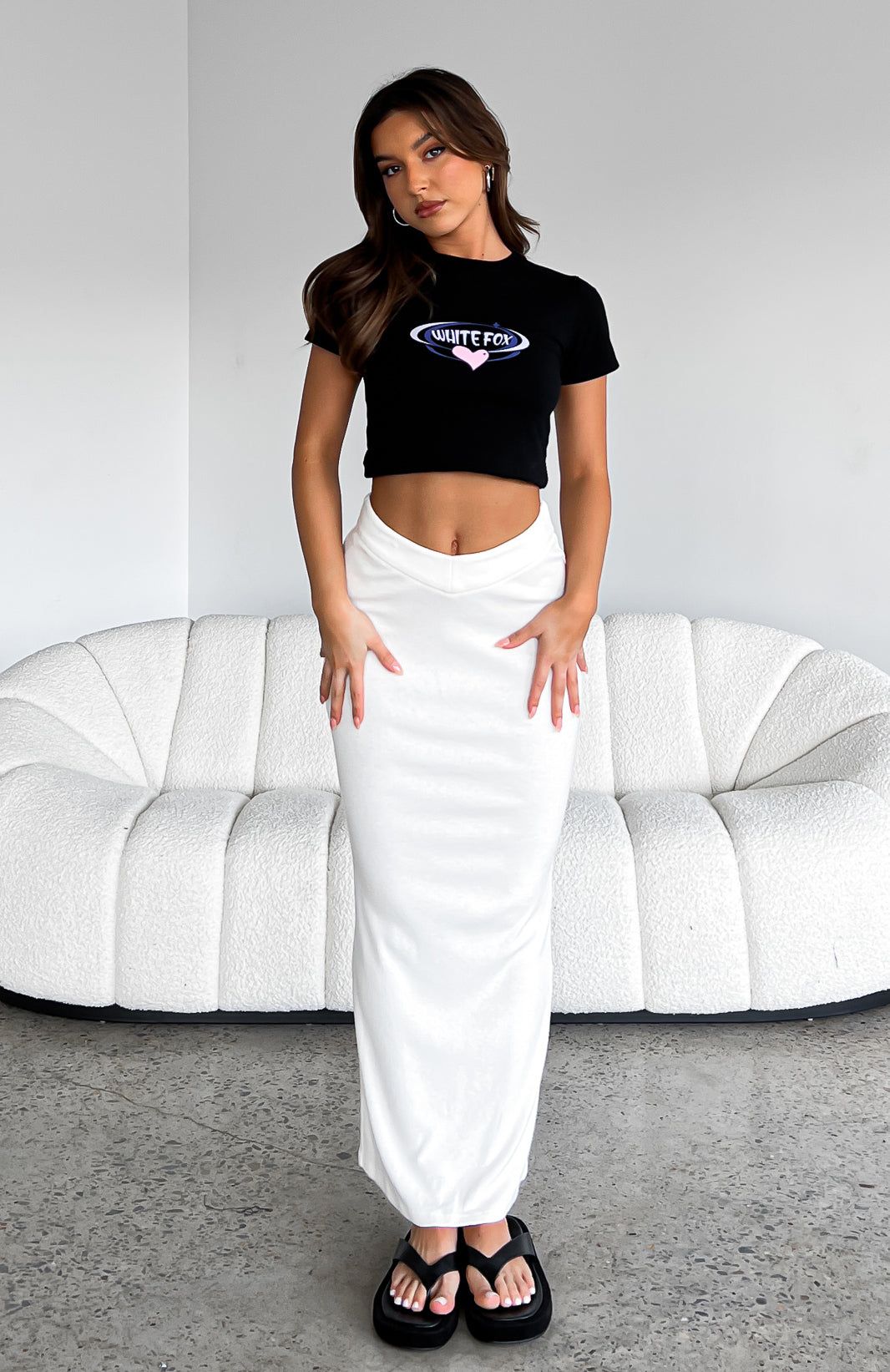 Blurred Lines Maxi Skirt White sold by White Fox Boutique