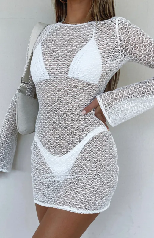 With Me Long Sleeve Mini Dress White sold by White Fox Boutique